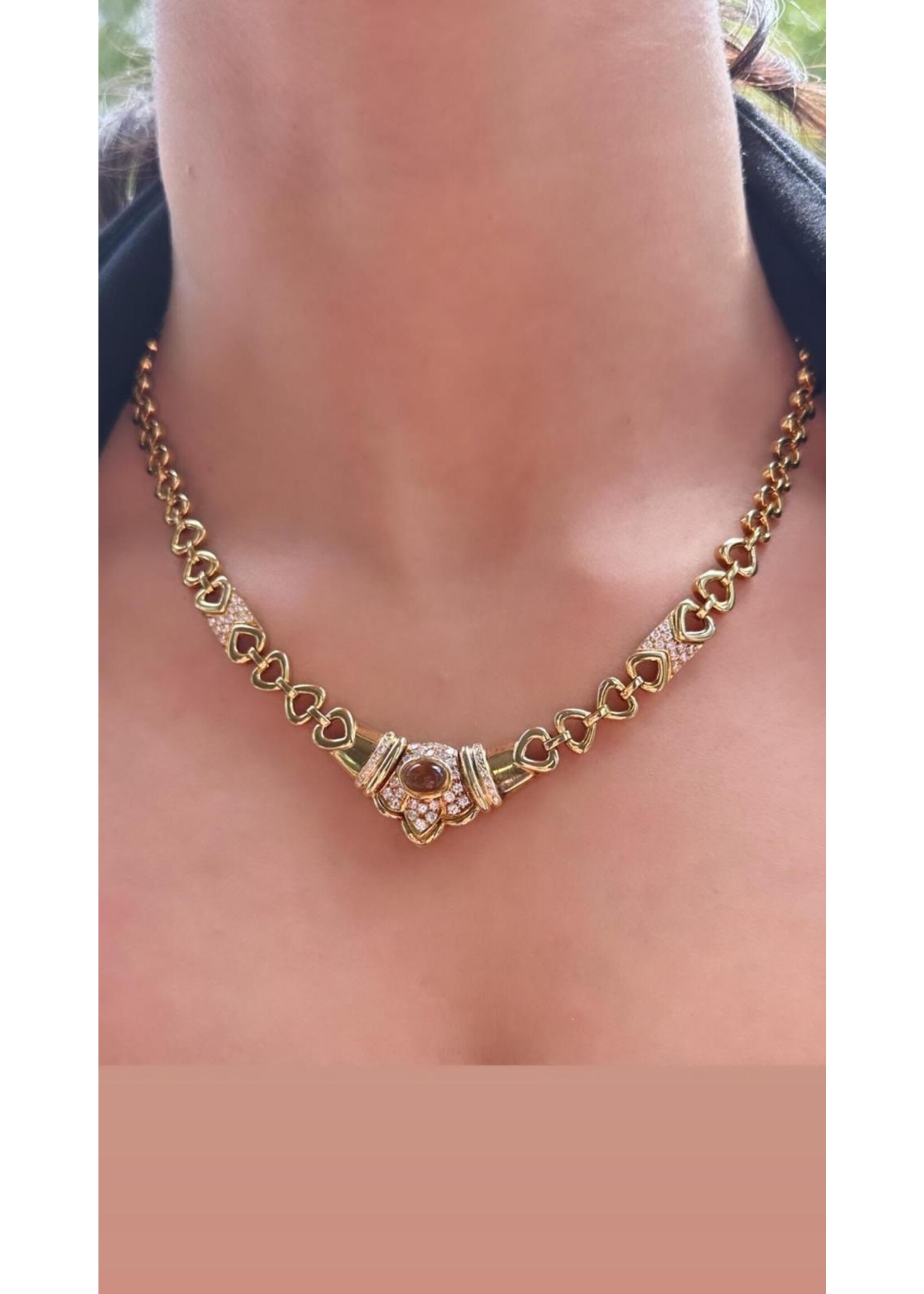 Vintage & Occasion Vintage 18k gouden choker bezet met citrien en diamant ca 0.84ct