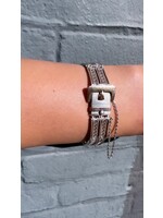 Zilveren riem armband met gouden accenten