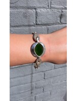 Vintage & Occasion Zilveren schakel armband met nefriet