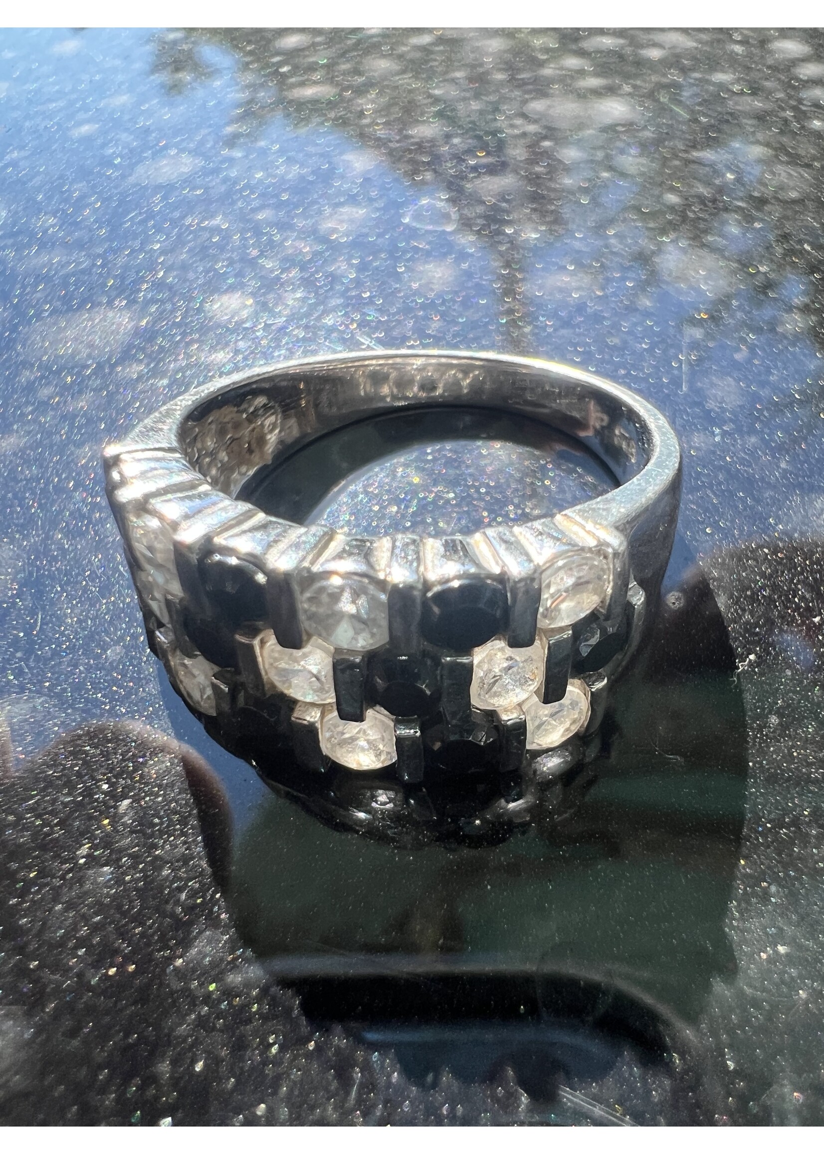 Vintage & Occasion Zilveren ring zwart zirkonia motief