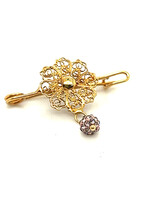 Vintage & Occasion Geelgouden broche met roze hangertje