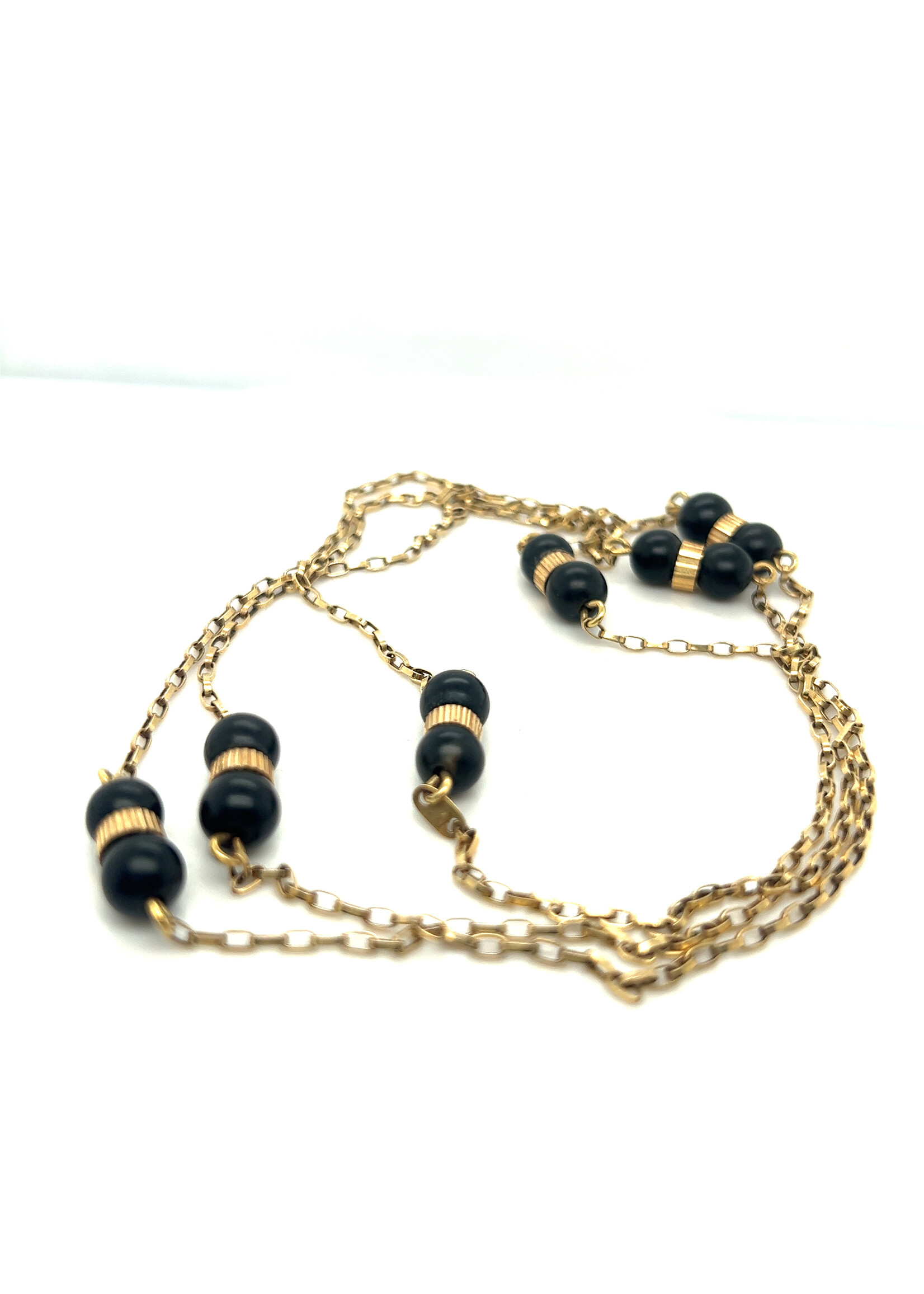 Vintage & Occasion Geelgouden anker collier met onyx 85 cm