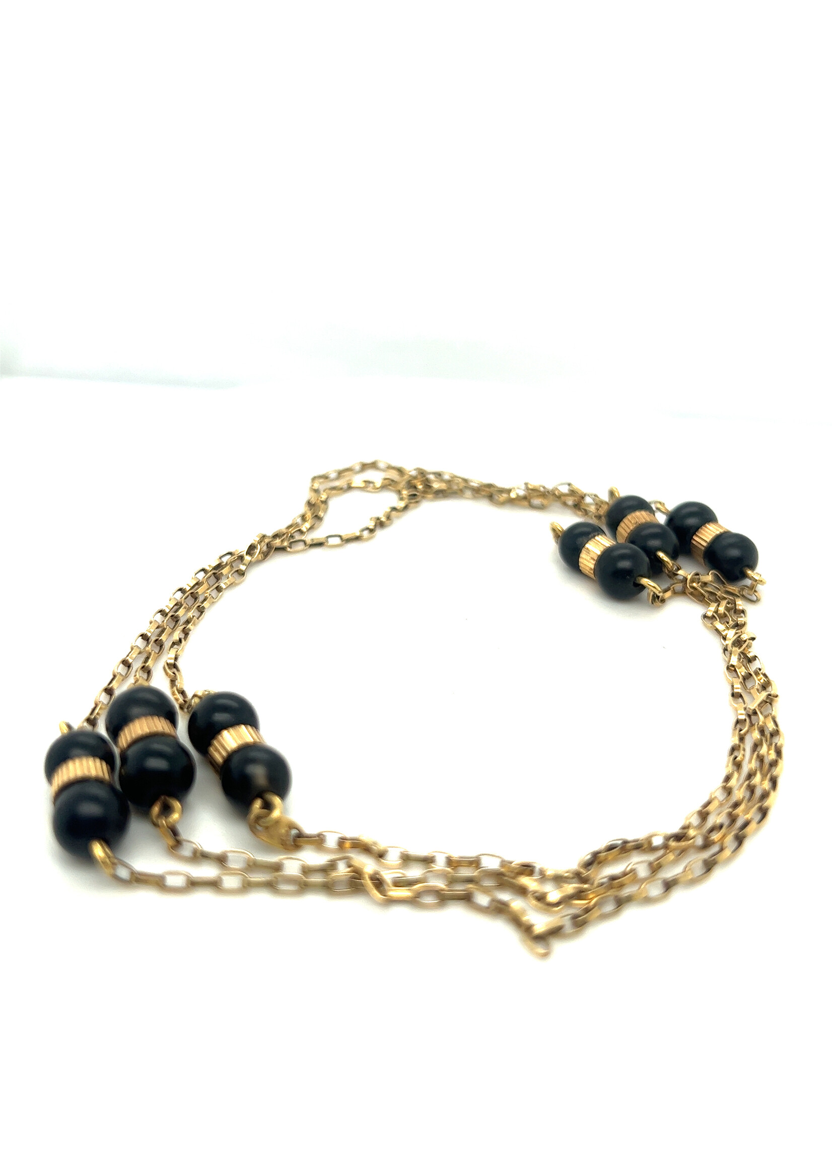 Vintage & Occasion Geelgouden anker collier met onyx 85 cm