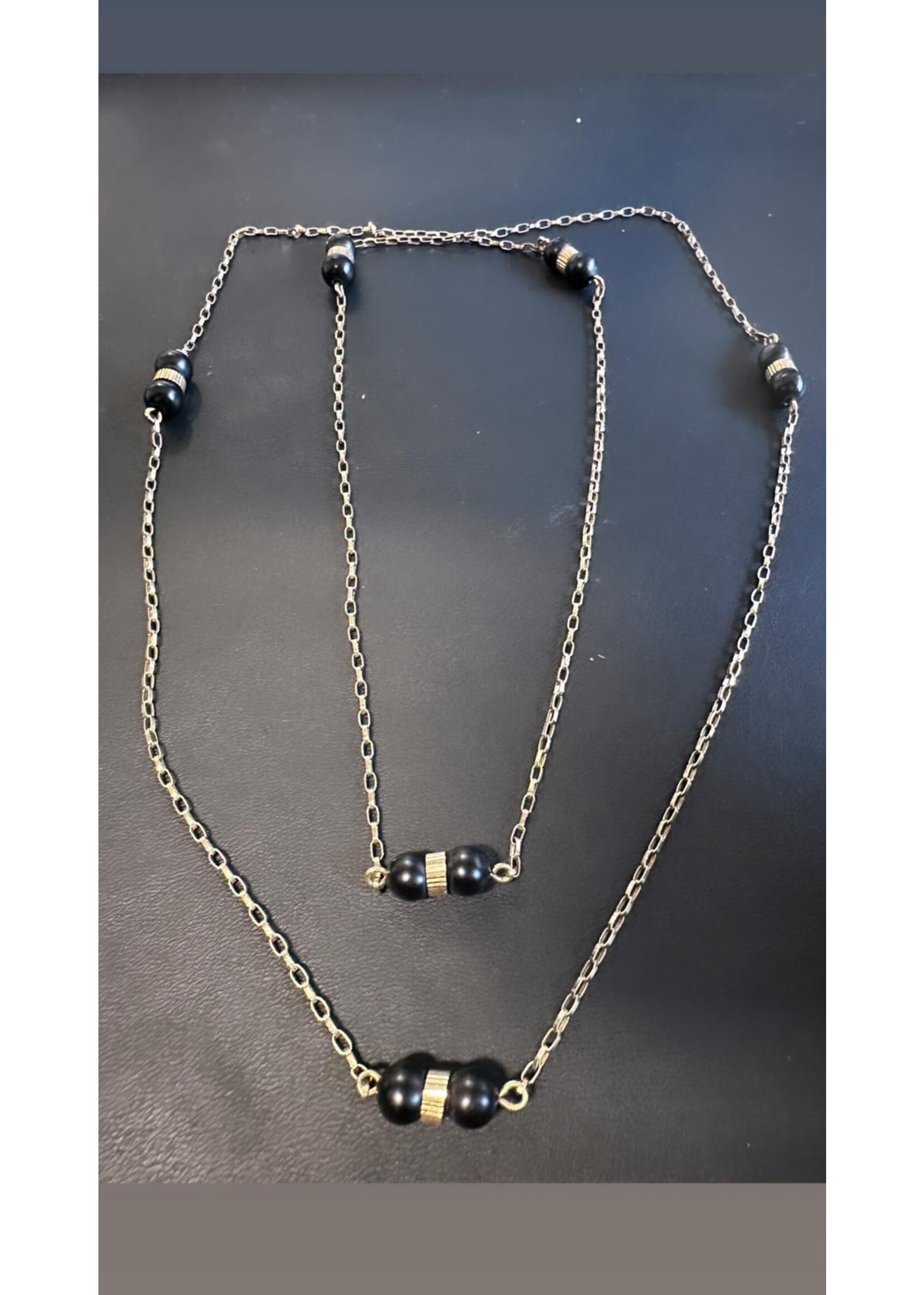 Vintage & Occasion Geelgouden anker collier met onyx 85 cm