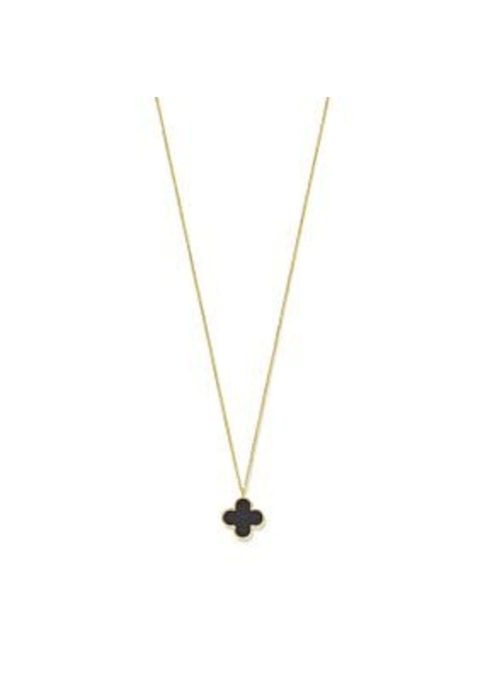 Cataleya jewels Geelgouden collier klavertje 4 onyx 41 - 43 - 45 cm