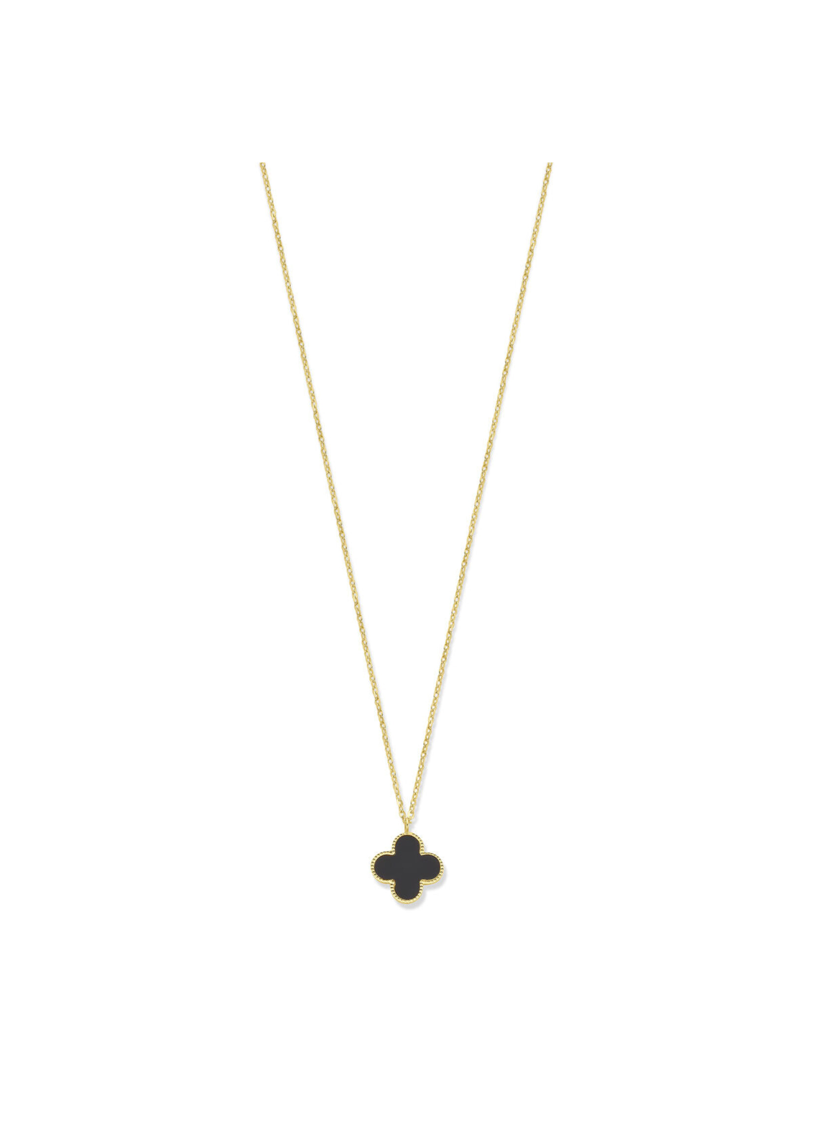 Cataleya jewels Geelgouden collier klavertje 4 onyx 41 - 43 - 45 cm