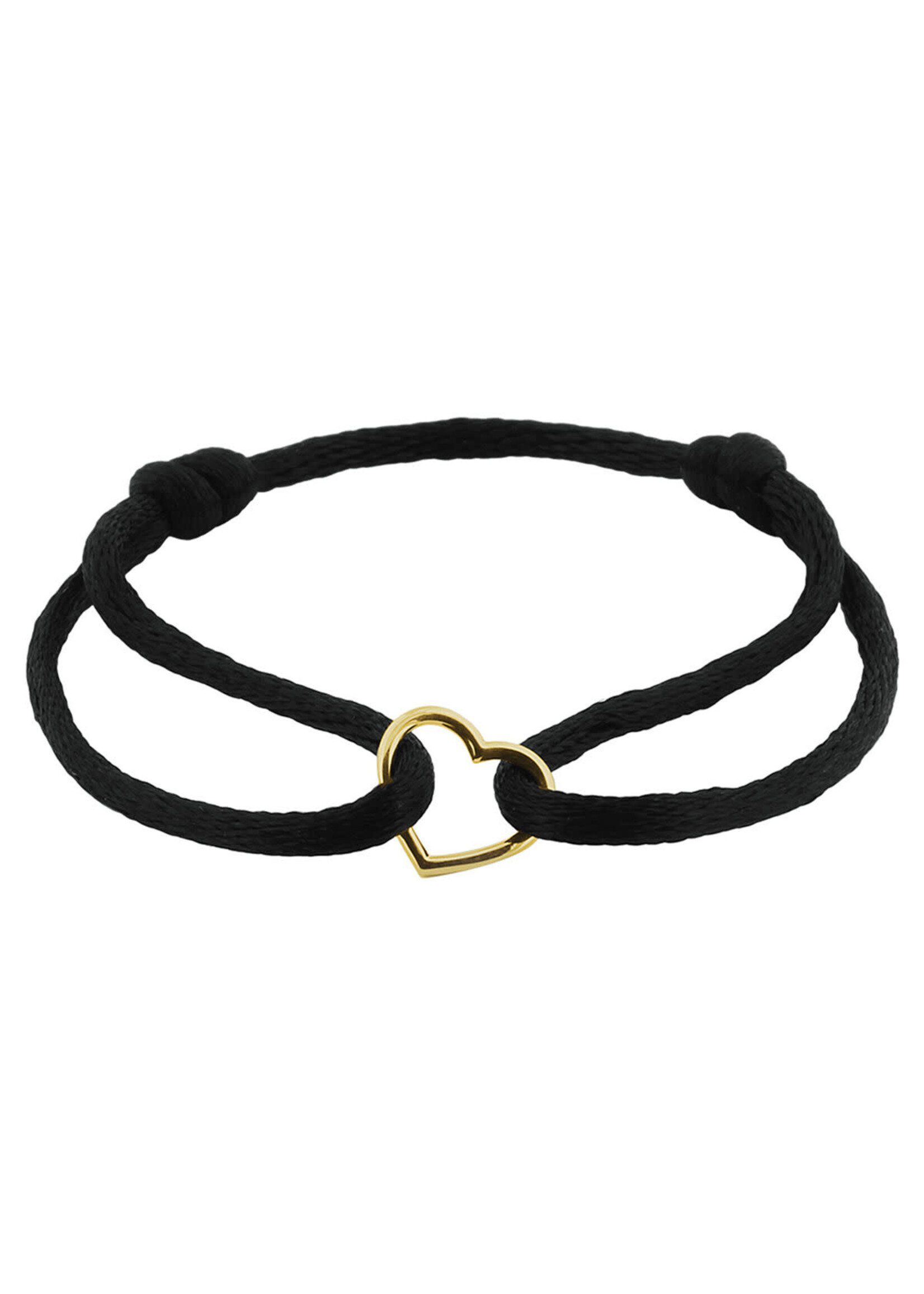 Cataleya jewels Armband satijn zwart gouden hart