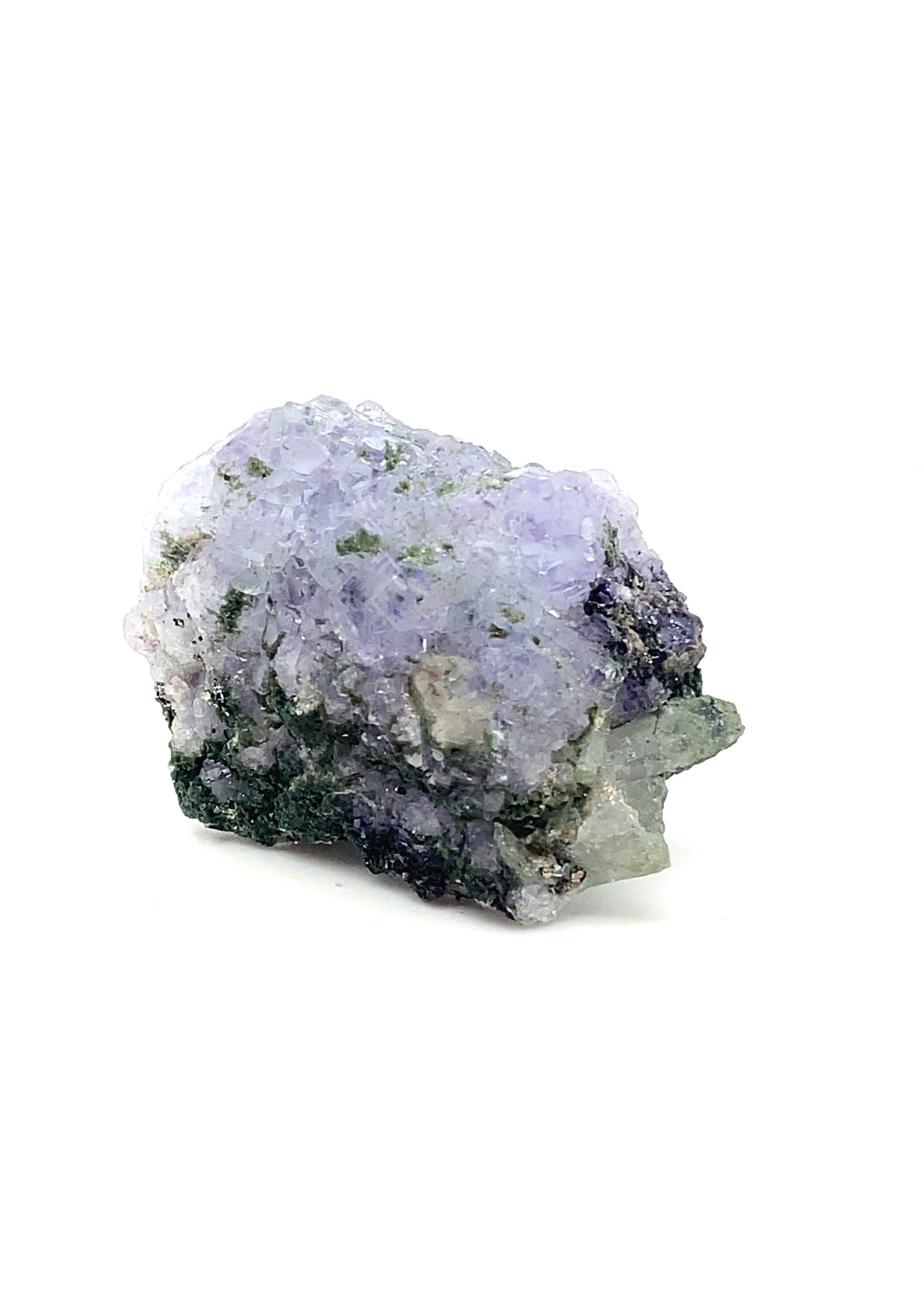 Cataleya jewels Fluoriet ruw met paarse kleine kristallen, pyriet en witte lange kristallen