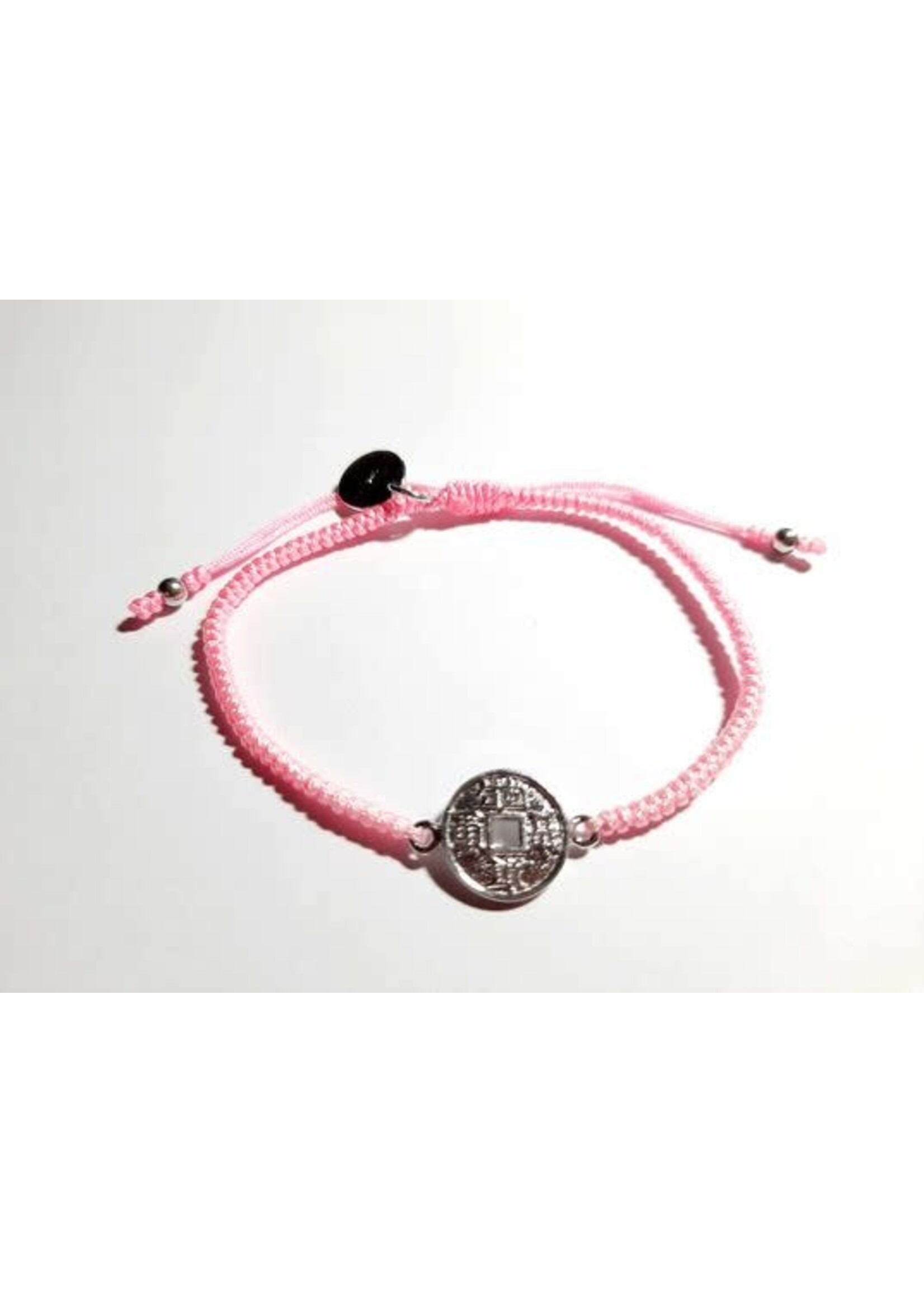 Barong Barong Barong Barong armband met schuifknoop, lucky coin en koord roze