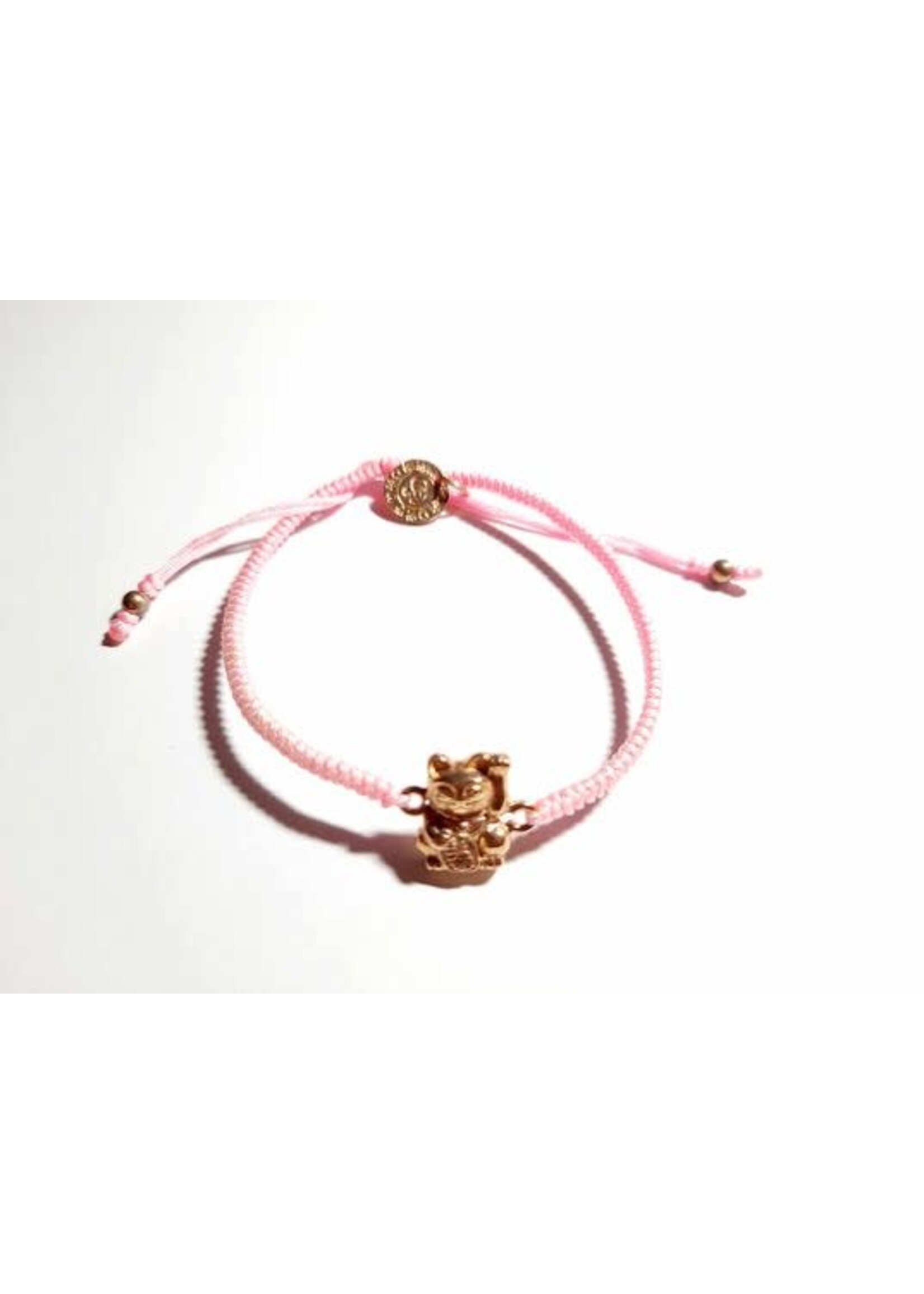 Barong Barong Barong Barong armband met schuifknoop, lucky cat en koord roze