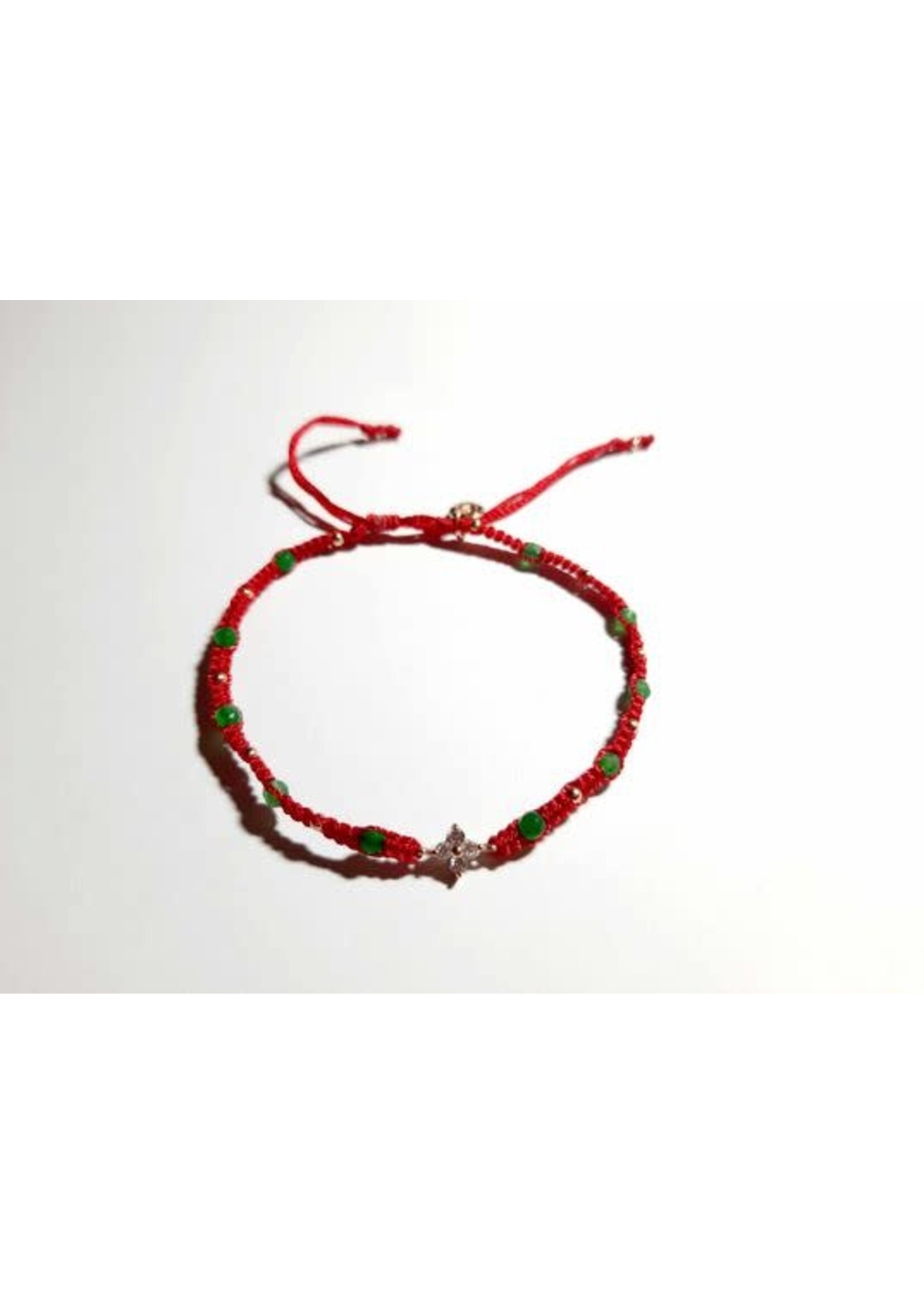 Barong Barong Barong Barong armband met schuifknoop, koord rood, agaat en zirkonia