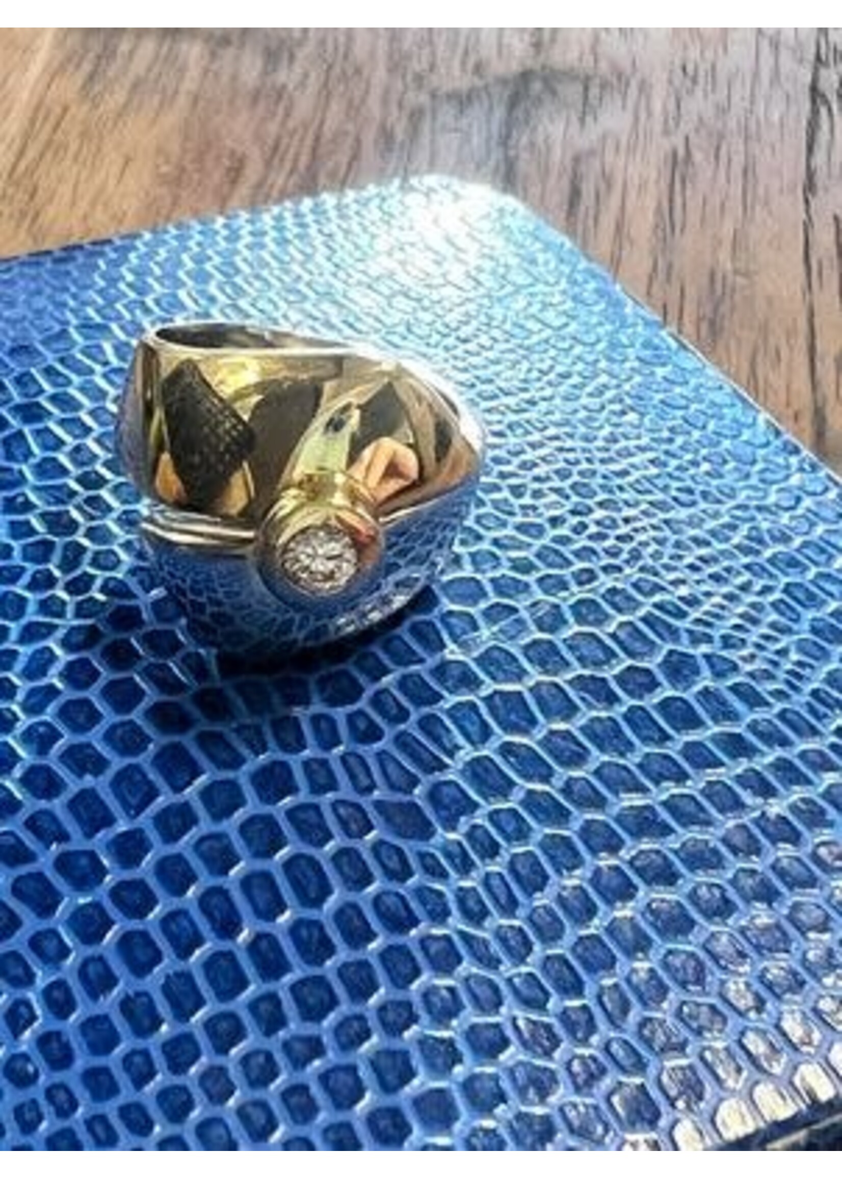 Vintage & Occasion Bicolor gouden 18k brede ring met 0.15 briljant