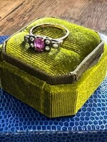 Vintage & Occasion Vintage ring goud met zilveren zetten, robijn en diamant