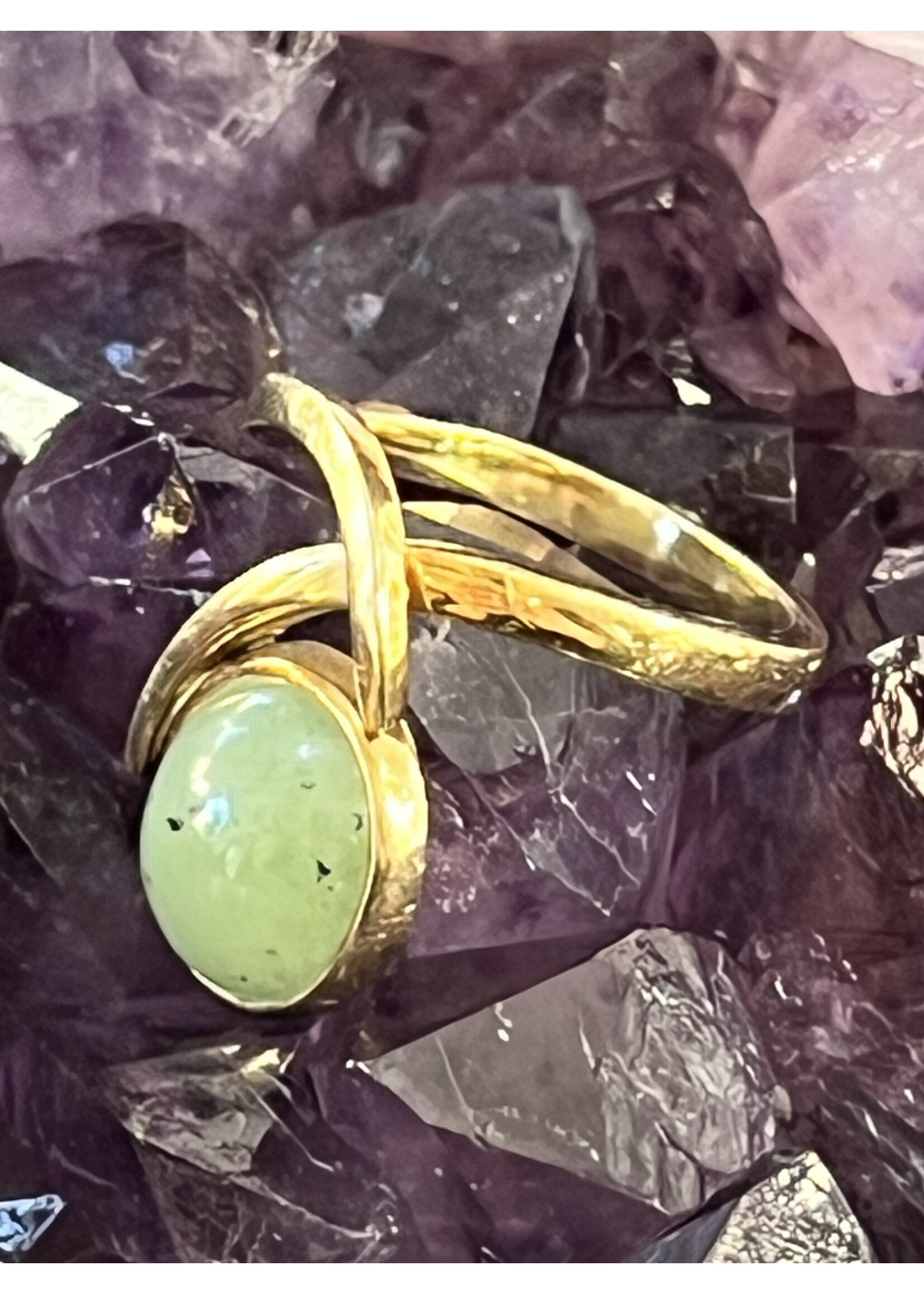 Vintage & Occasion Ring met groene prehniet steen - maat 18