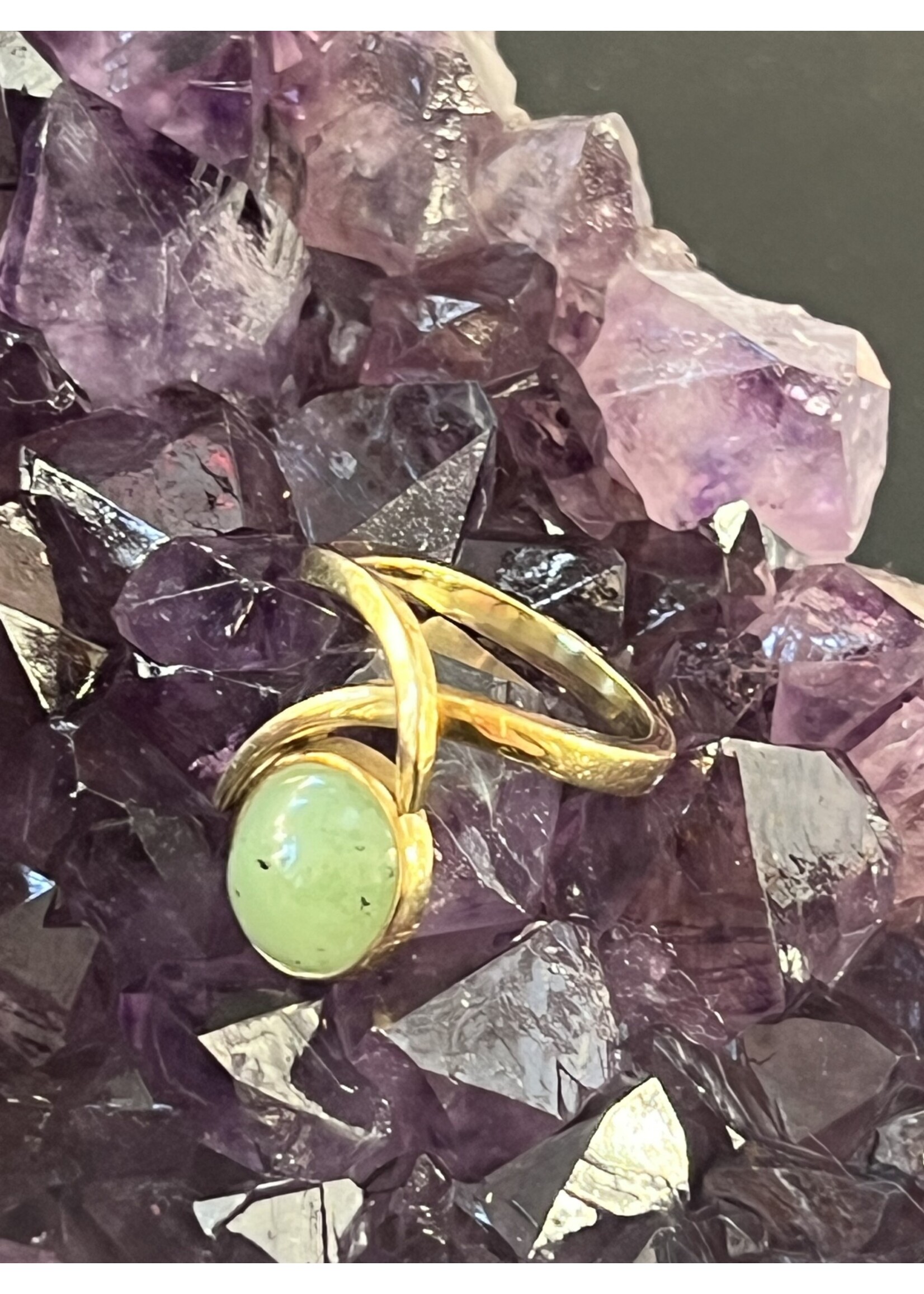 Vintage & Occasion Ring met groene prehniet steen - maat 18