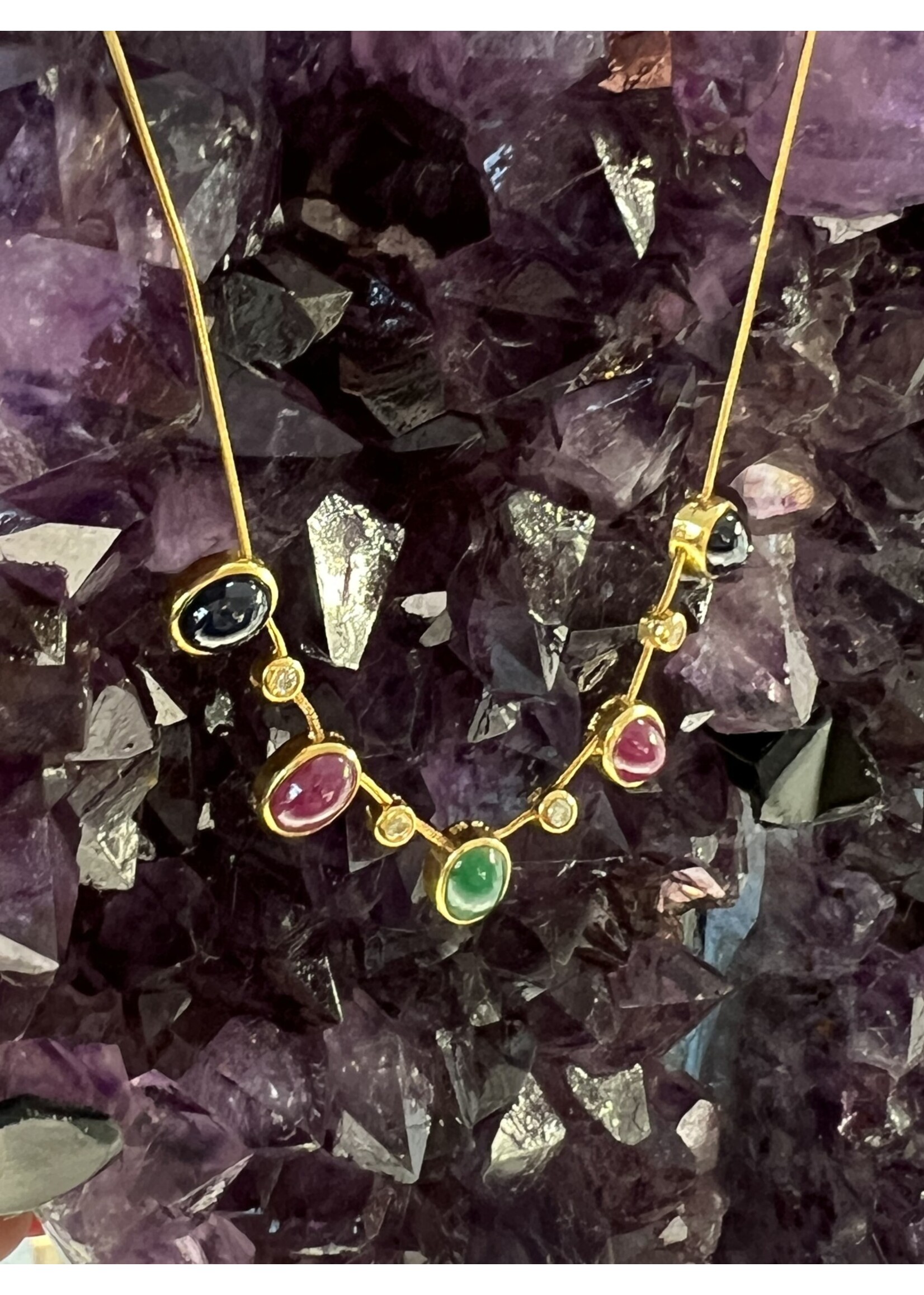 Vintage & Occasion Ketting  18k met smaragd , saffier briljant  en robijn - lengte 40cm