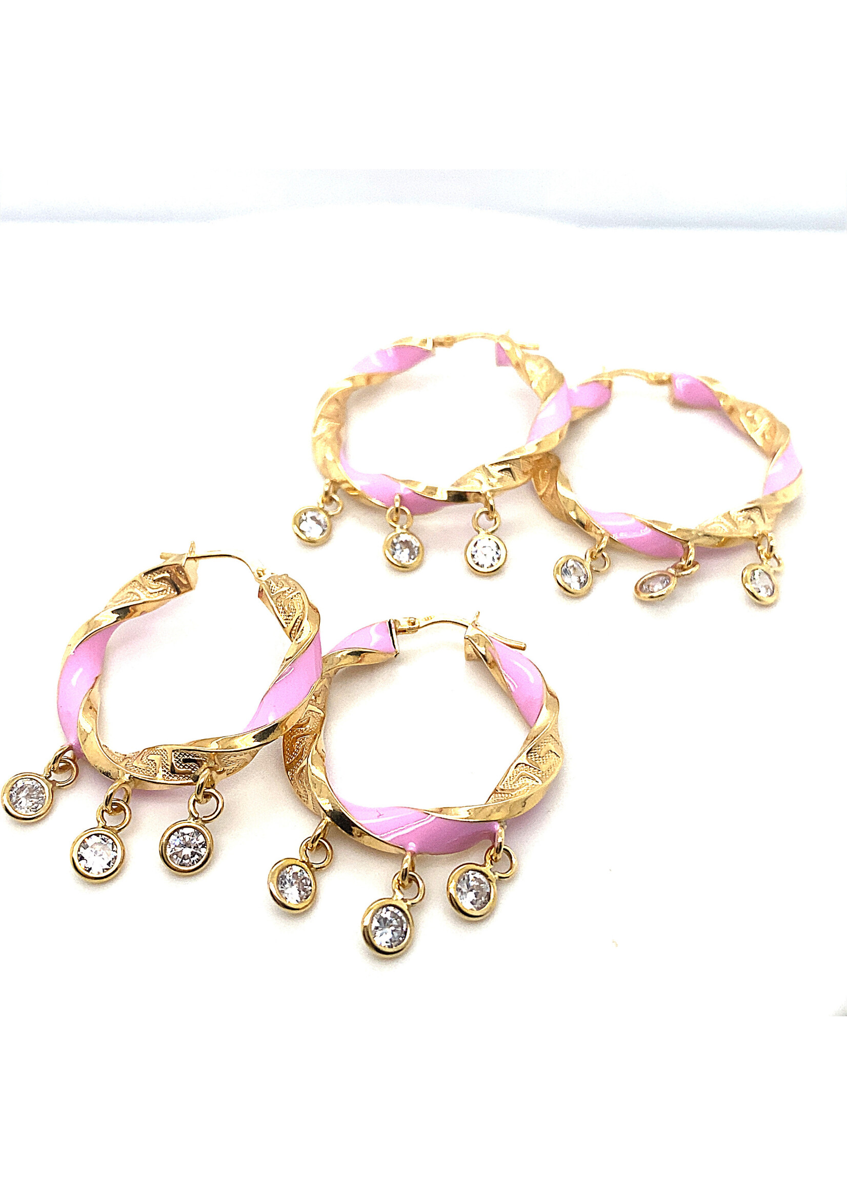 Cataleya jewels Geelgouden creolen klein met roze emaille en zirkonia