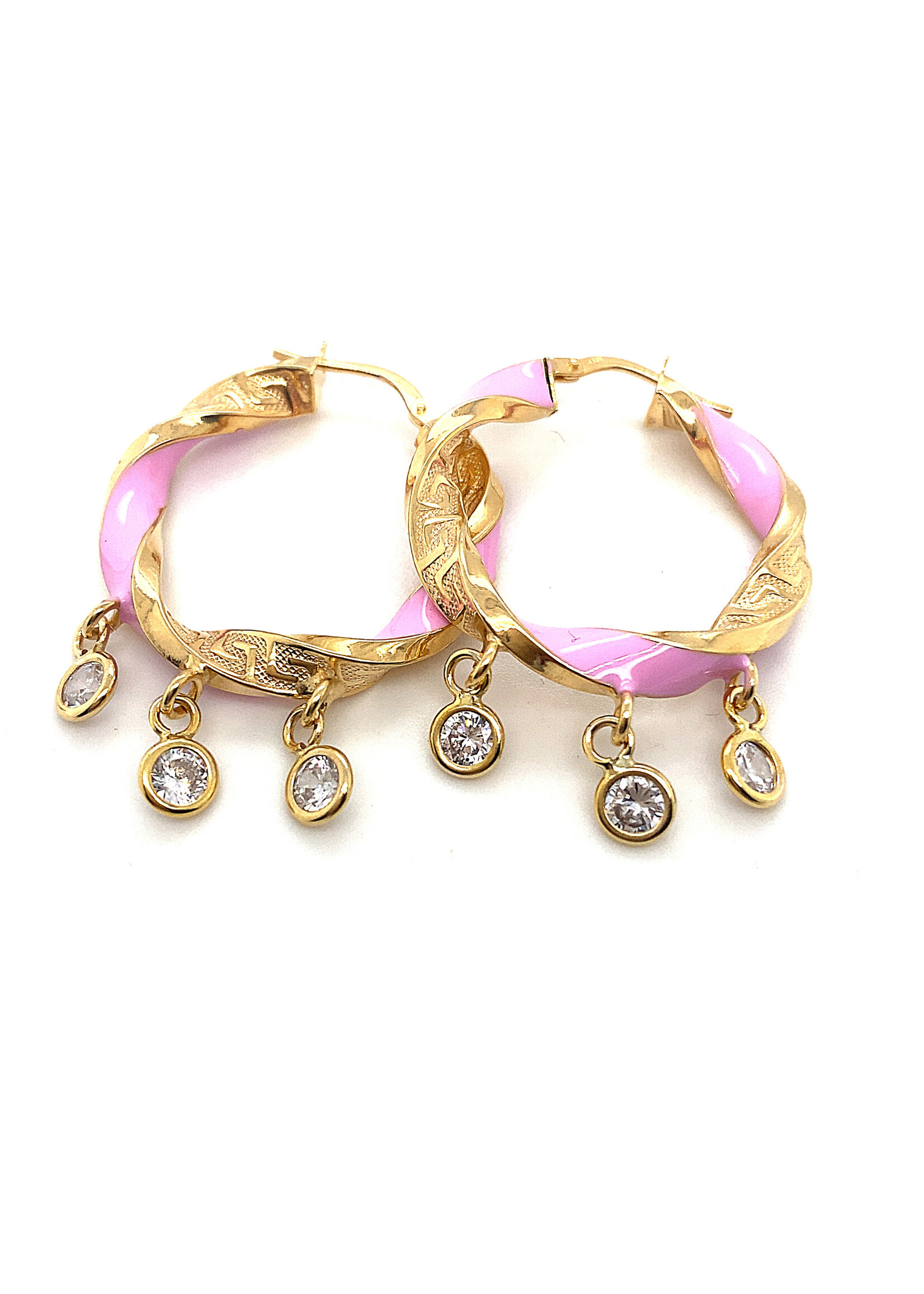 Cataleya jewels Geelgouden creolen klein met roze emaille en zirkonia