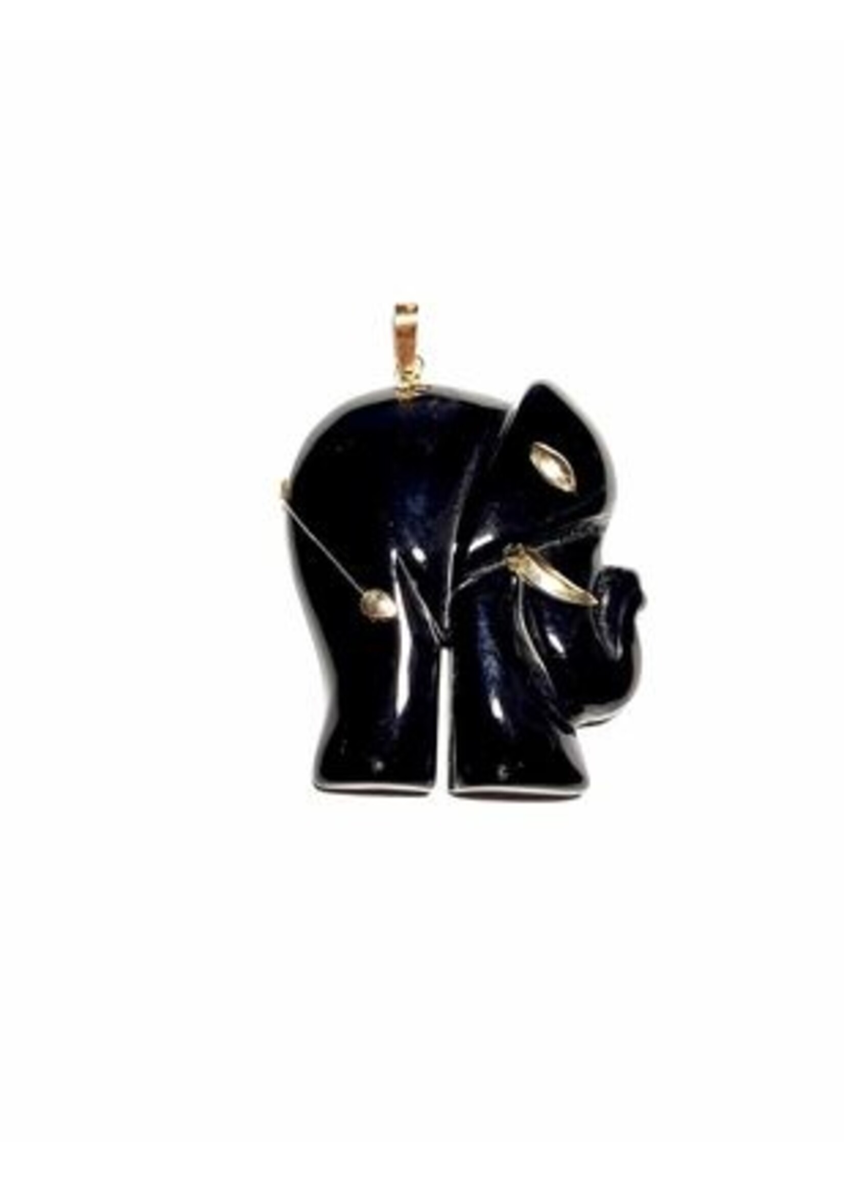 Vintage & Occasion Olifant hanger van onyx edelsteen met goud