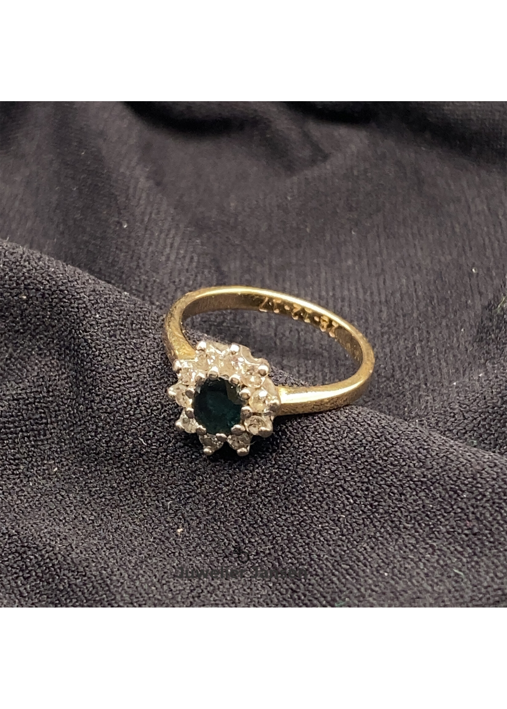 Vintage & Occasion Geelgouden ring met saffier en briljant 0.20ct