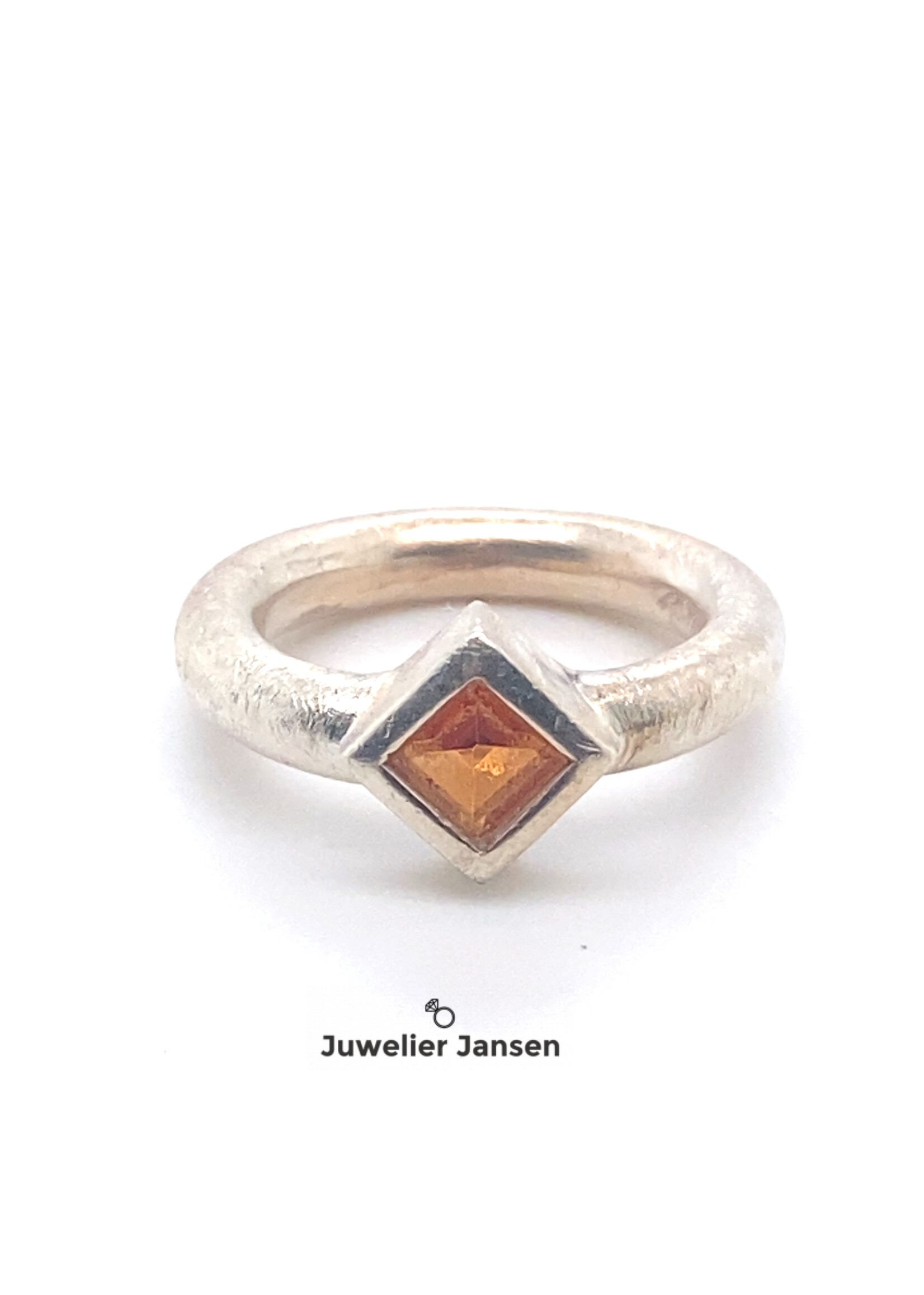 Vintage & Occasion Occasion zilveren massieve ring met citrien