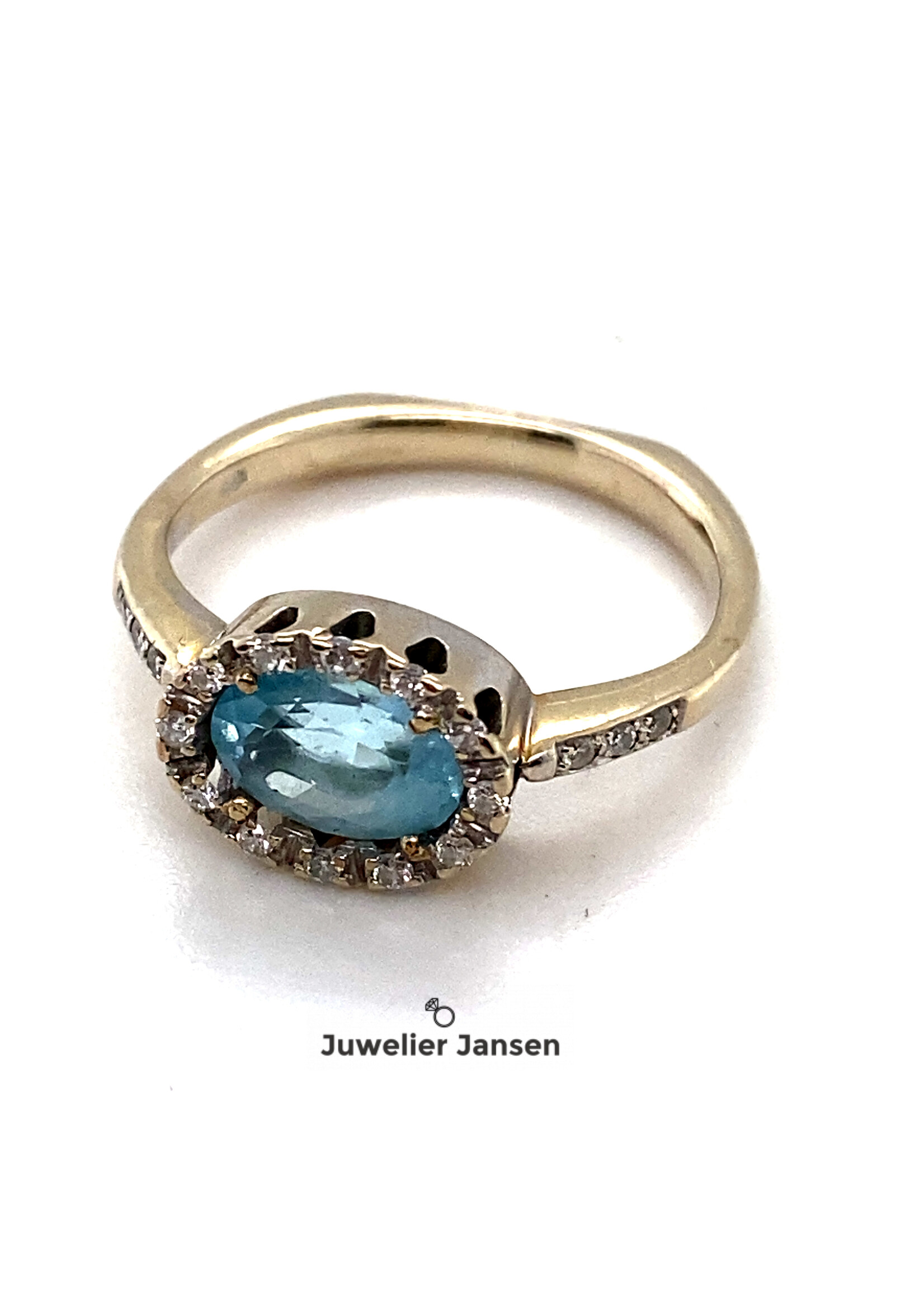 Vintage & Occasion Occasion witgouden ring met aquamarijn en diamant 0.16 SI G