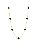 Cataleya jewels Zilveren verguld collier klavertjes onyx 43 + 3 cm