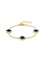 Cataleya jewels Zilveren verguld armband met onyx klavers