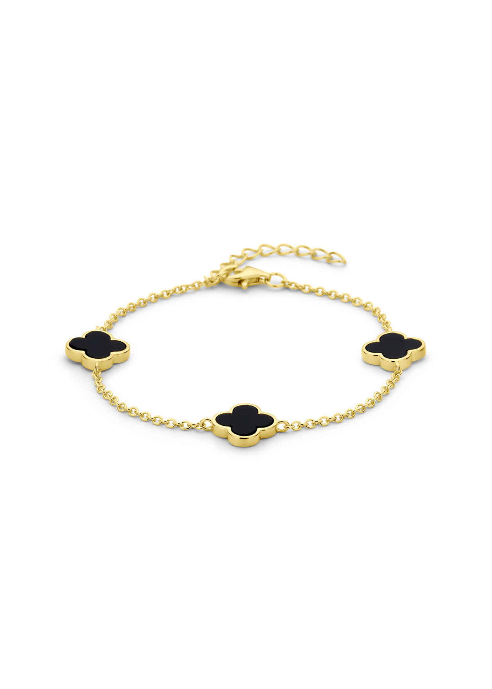 Cataleya jewels Zilveren verguld armband met onyx klavers