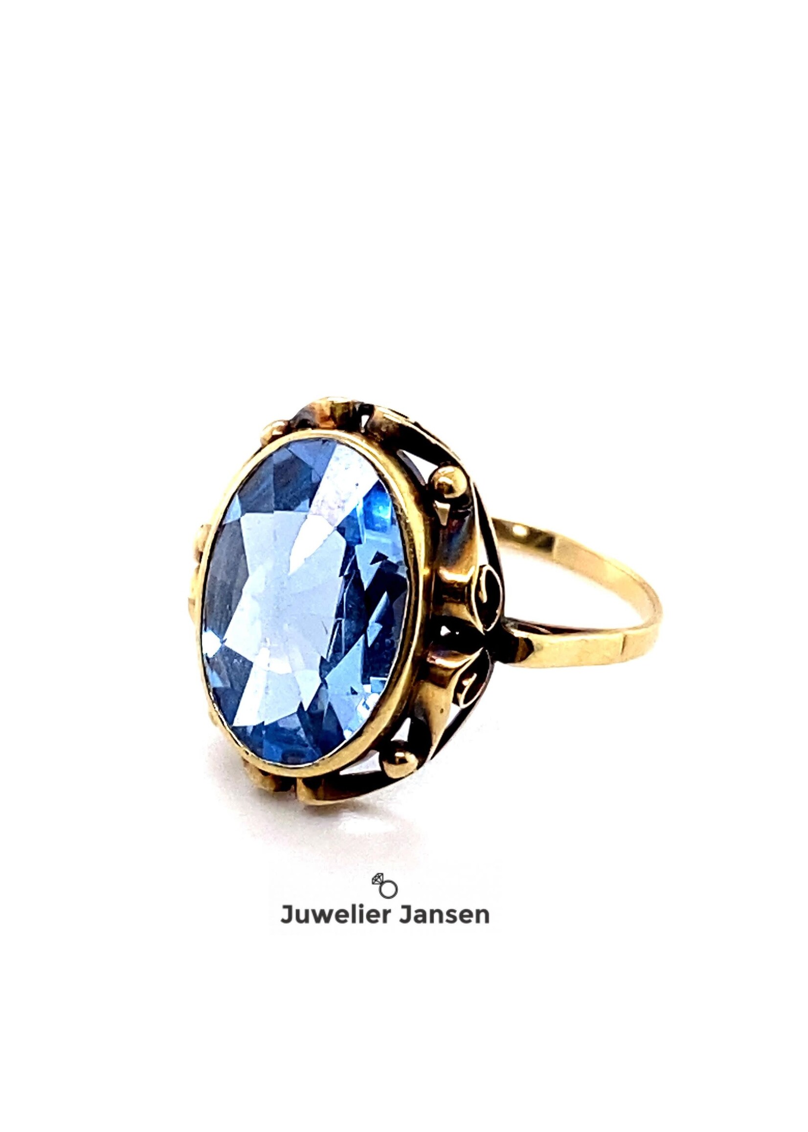 Vintage & Occasion Geelgouden ring met blauwe steen