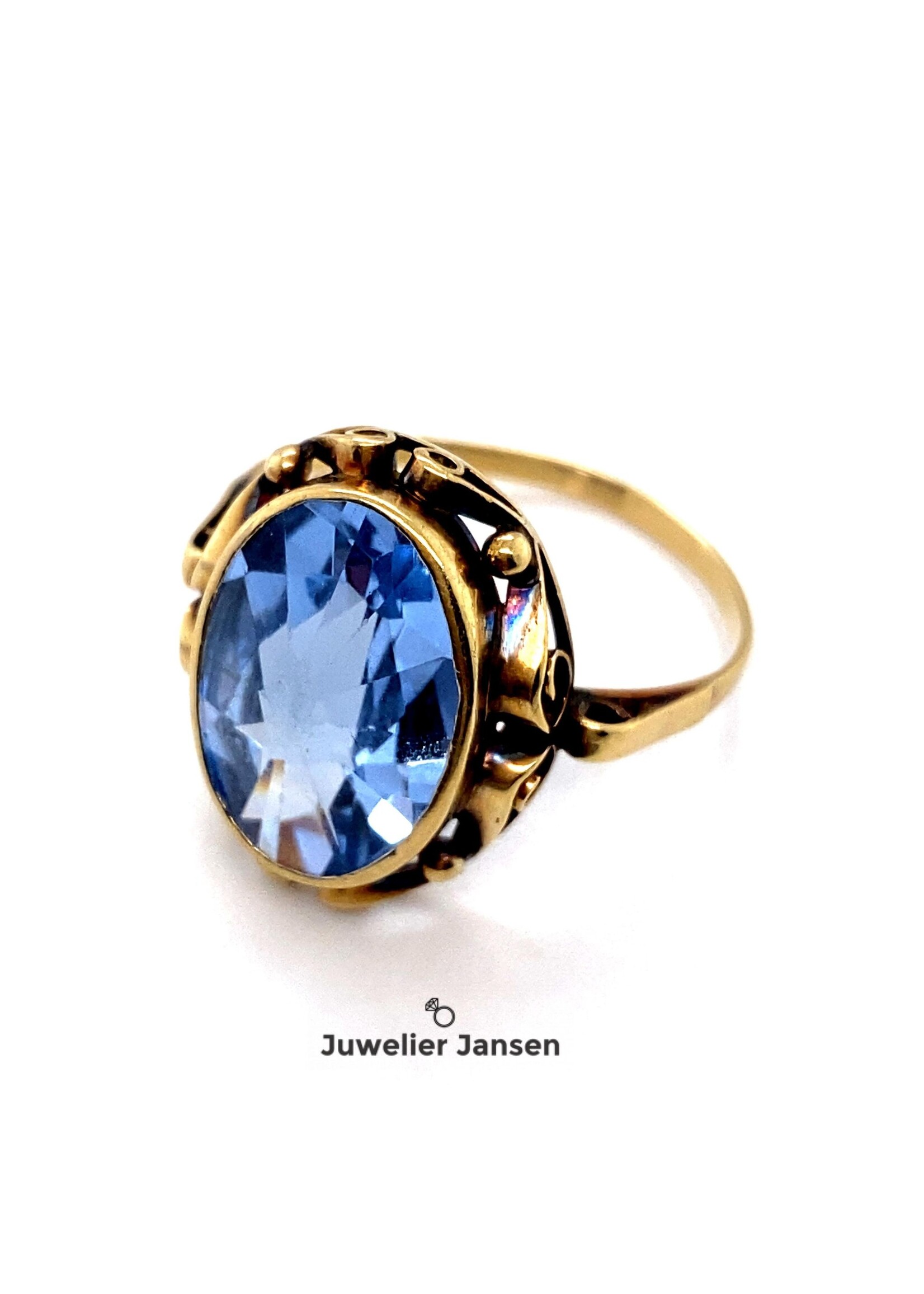 Vintage & Occasion Geelgouden ring met blauwe steen