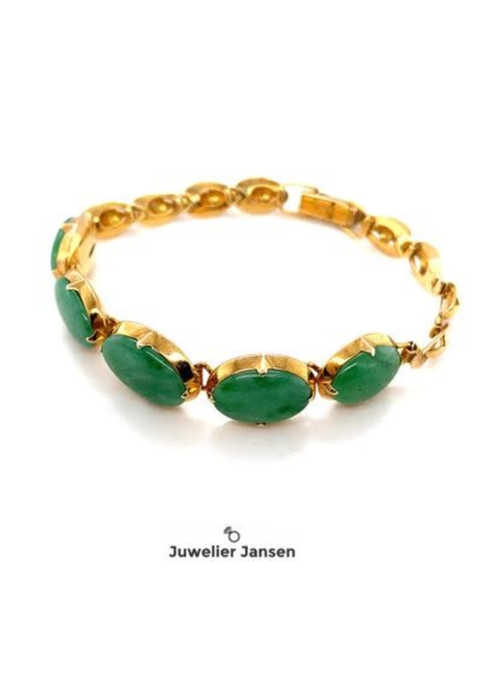 Vintage & Occasion Gouden occasion armband met groene edelstenen