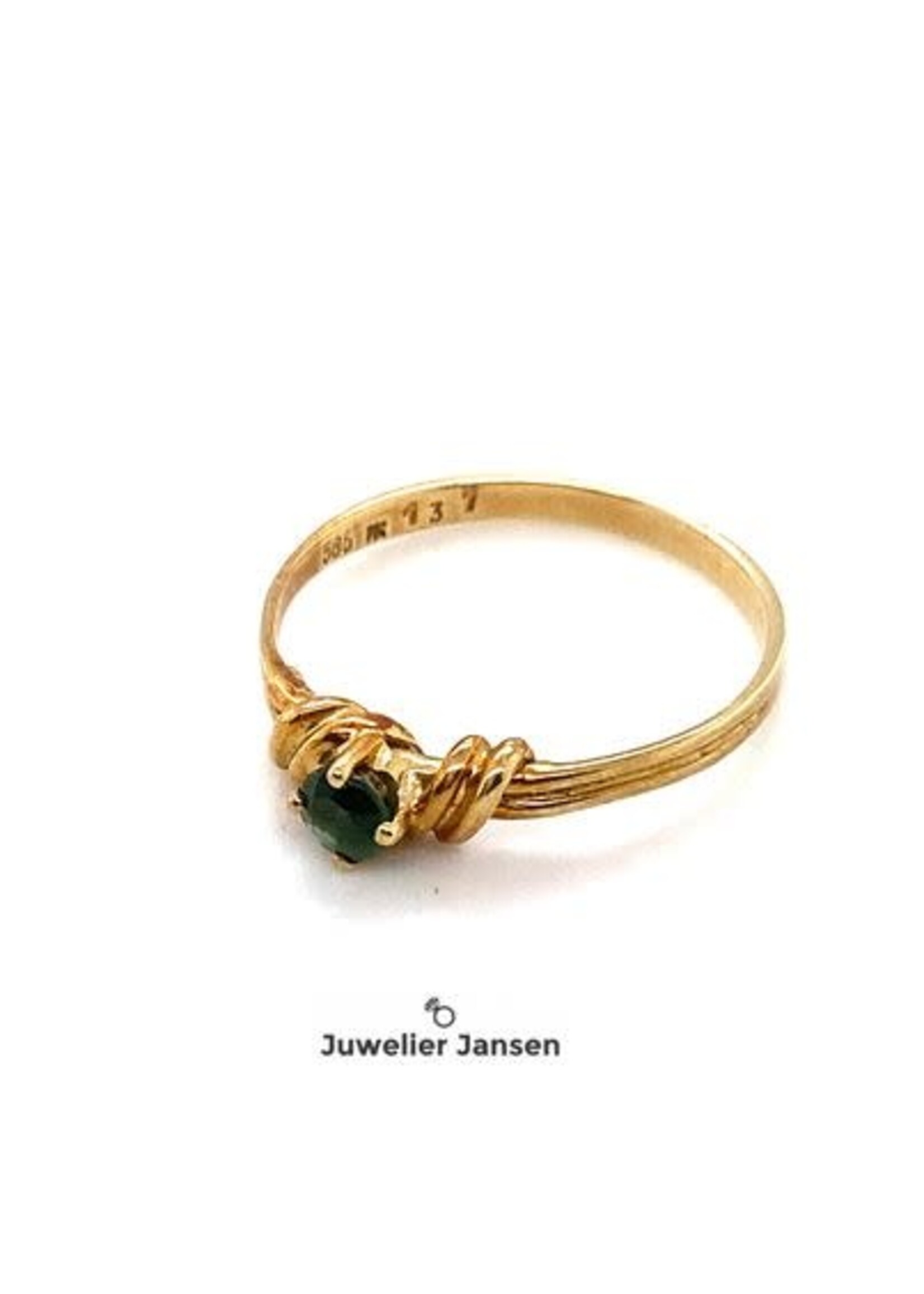 Vintage & Occasion Occasion gouden ring met grasgroene edelsteen