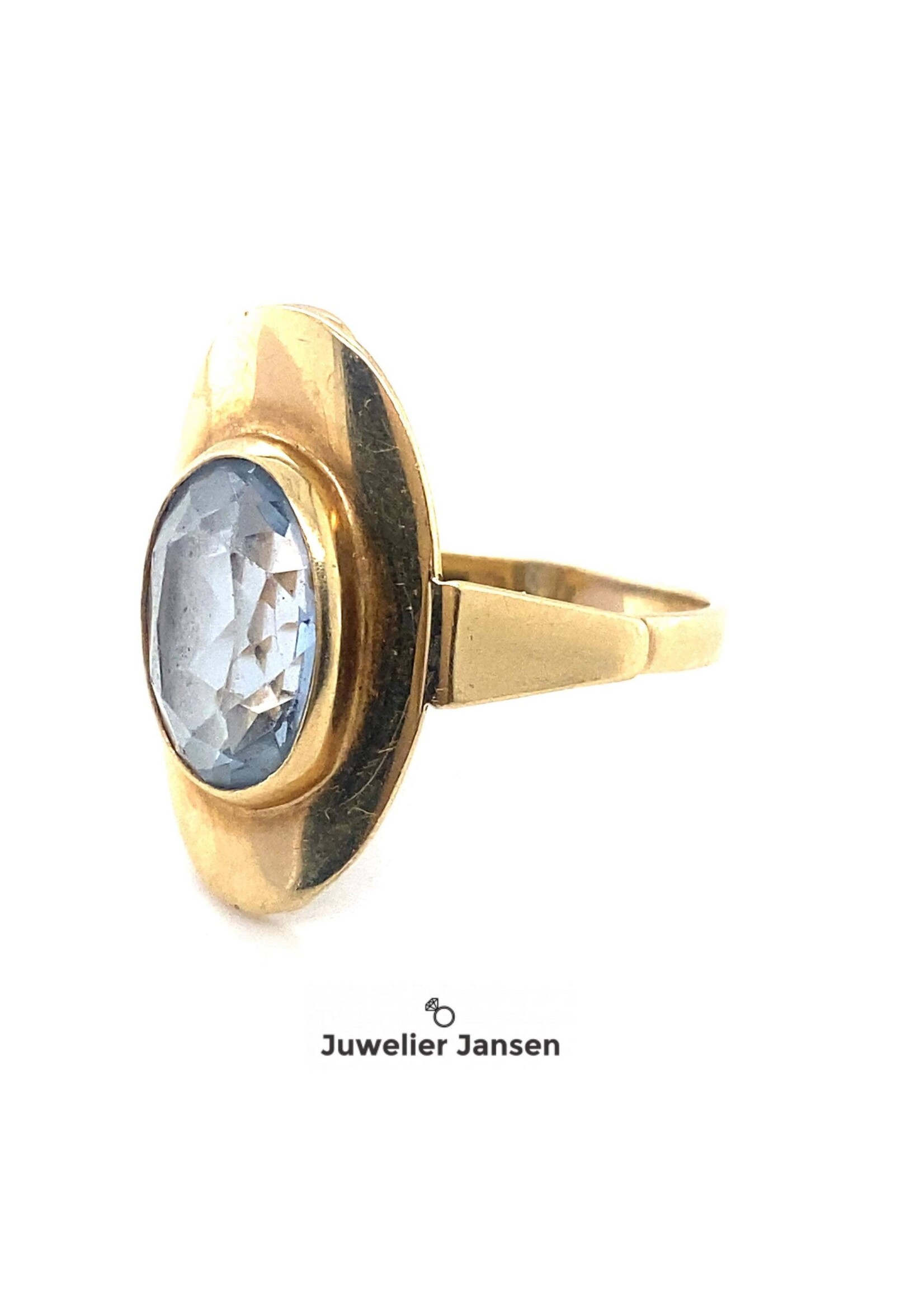Vintage & Occasion Geelgouden vintage ring met ovale blauwe edelsteen