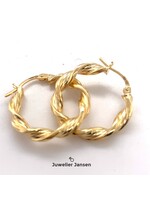 Cataleya jewels Geelgouden wokkel creolen met versace patroon middel