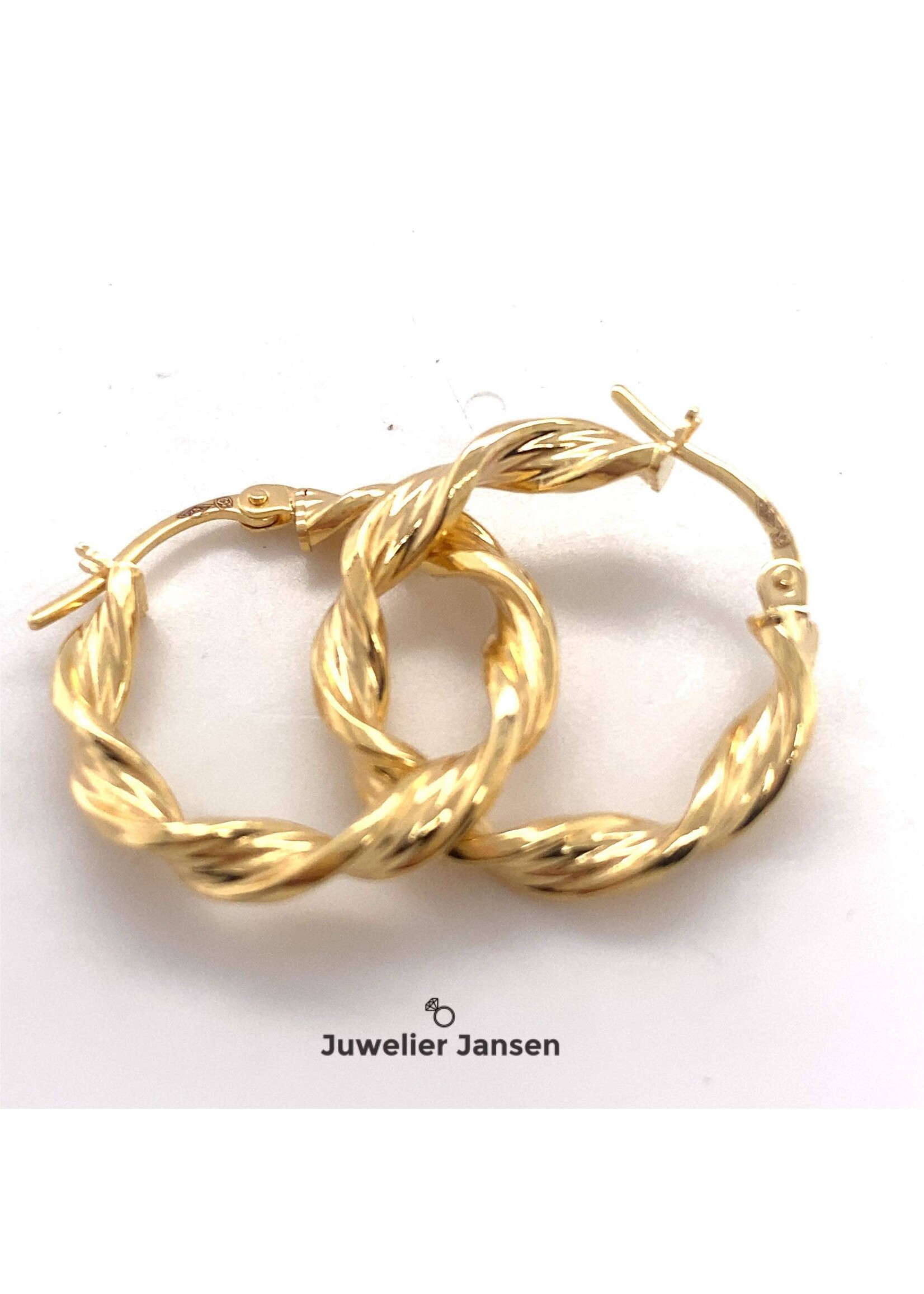 Cataleya jewels Geelgouden wokkel creolen met versace patroon middel