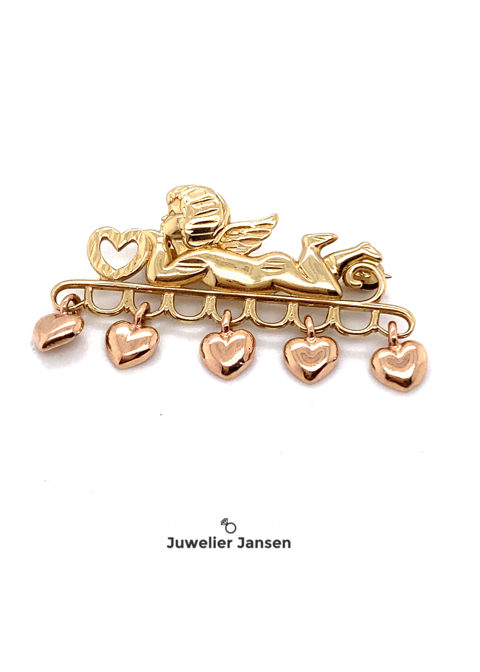 Vintage & Occasion Occasion broche rosegoud en geelgoud engel