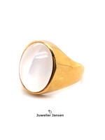 Vintage & Occasion Occasion vintage  18k gouden herenzegelring met maansteen - maat 19.75