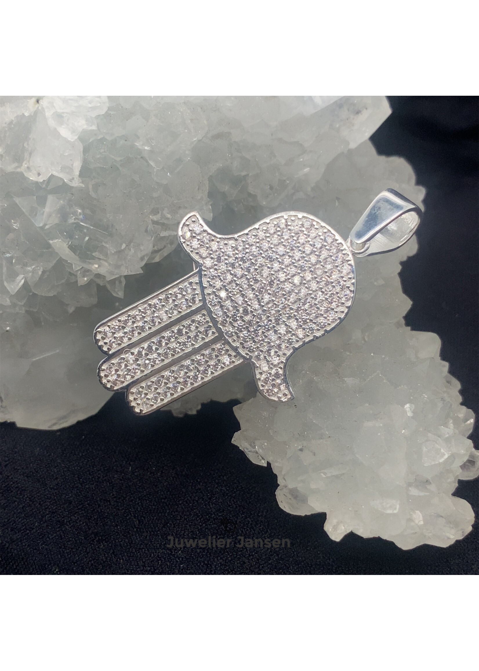 Zilveren hanger hamsa hand pave gezet micro setting