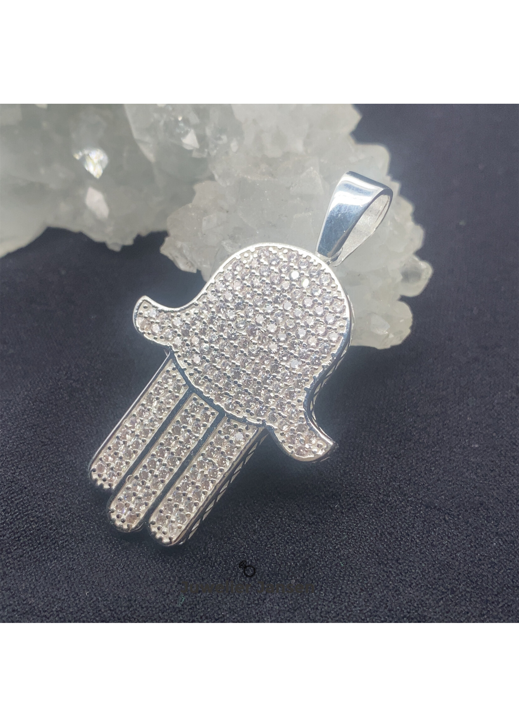 Zilveren hanger hamsa hand pave gezet micro setting