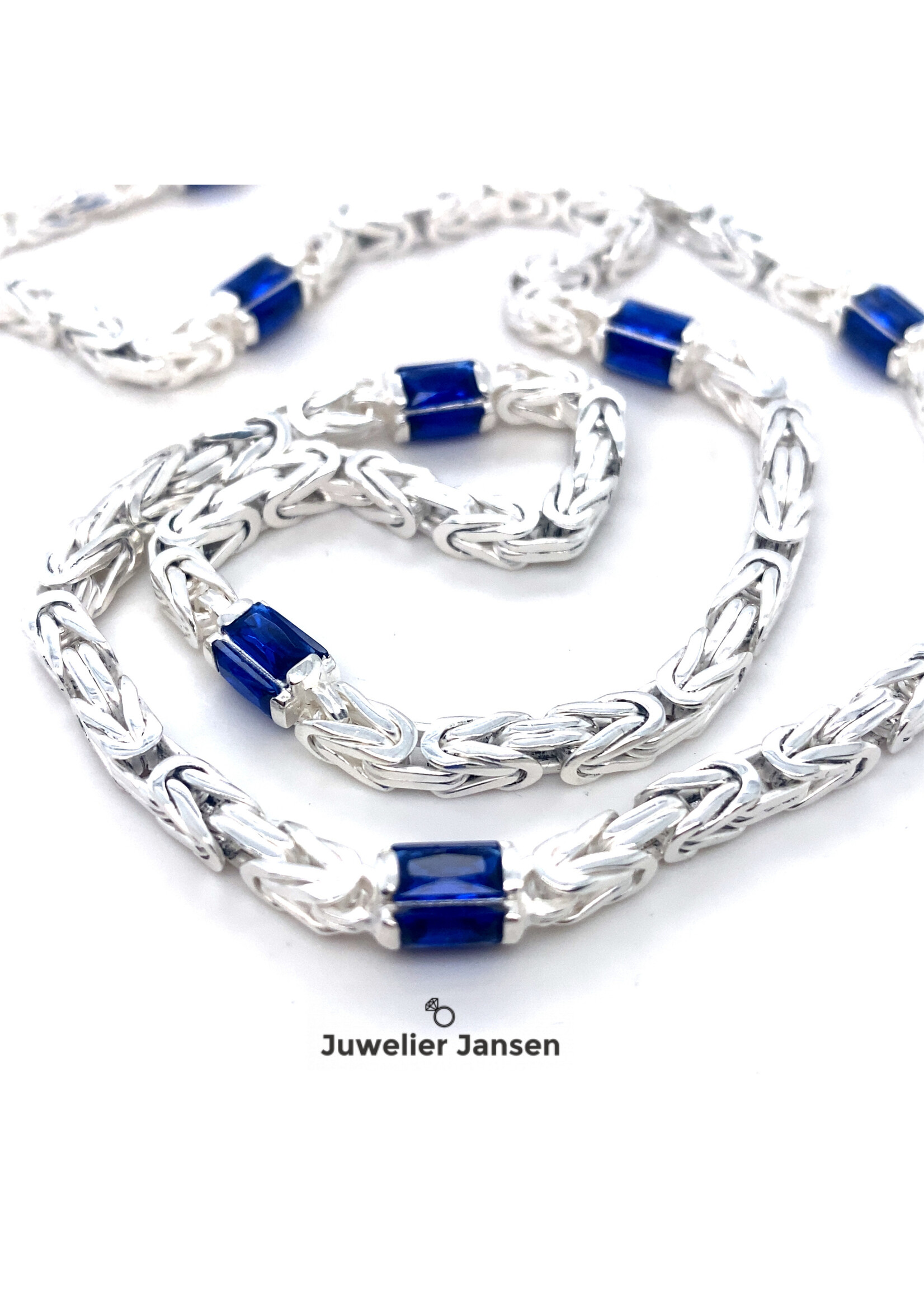 Cataleya jewels Zilveren koningsketting blauw baguette stenen massief