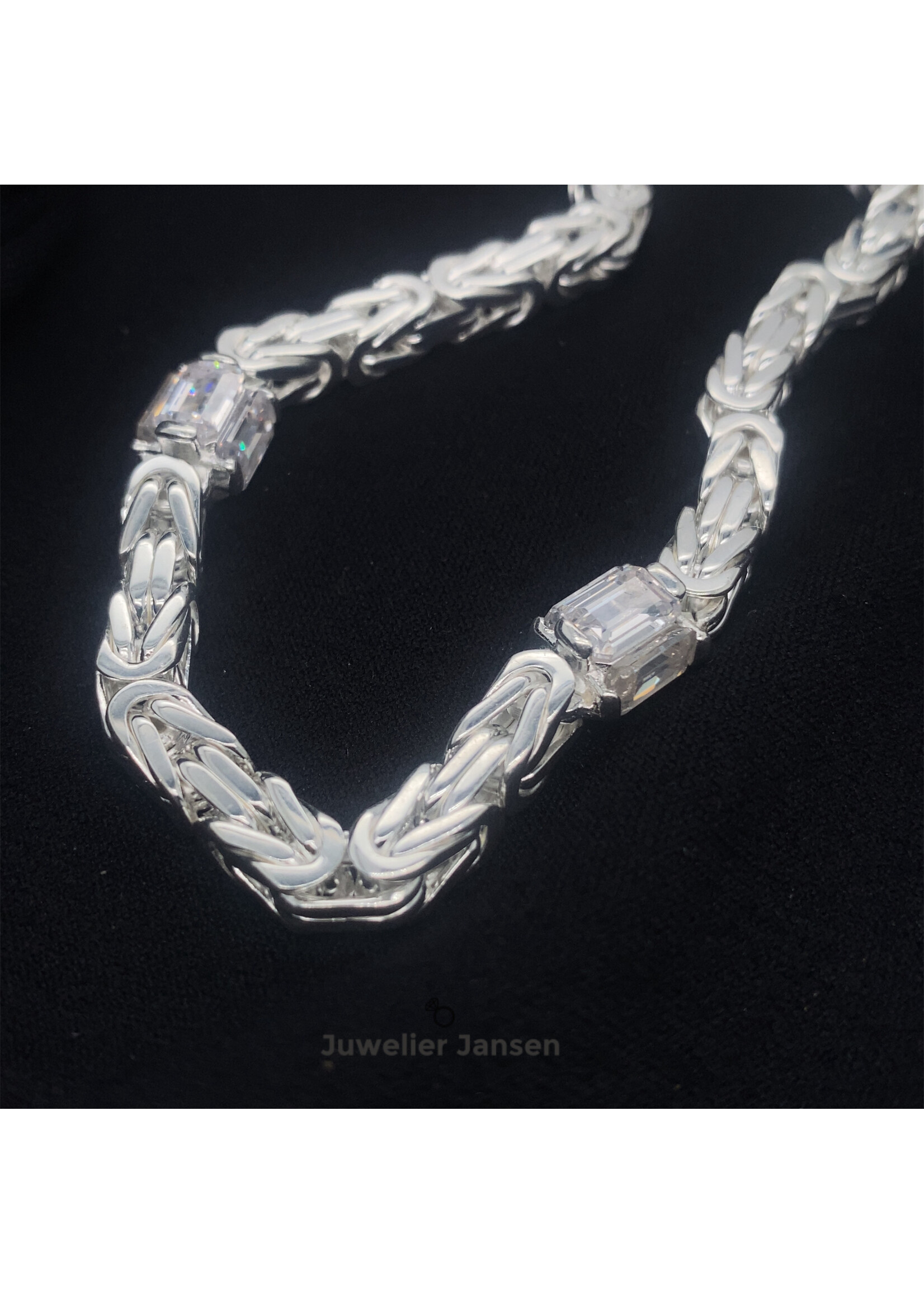 Cataleya jewels Zilveren massieve koningsketting baquette geslepen Swarovski