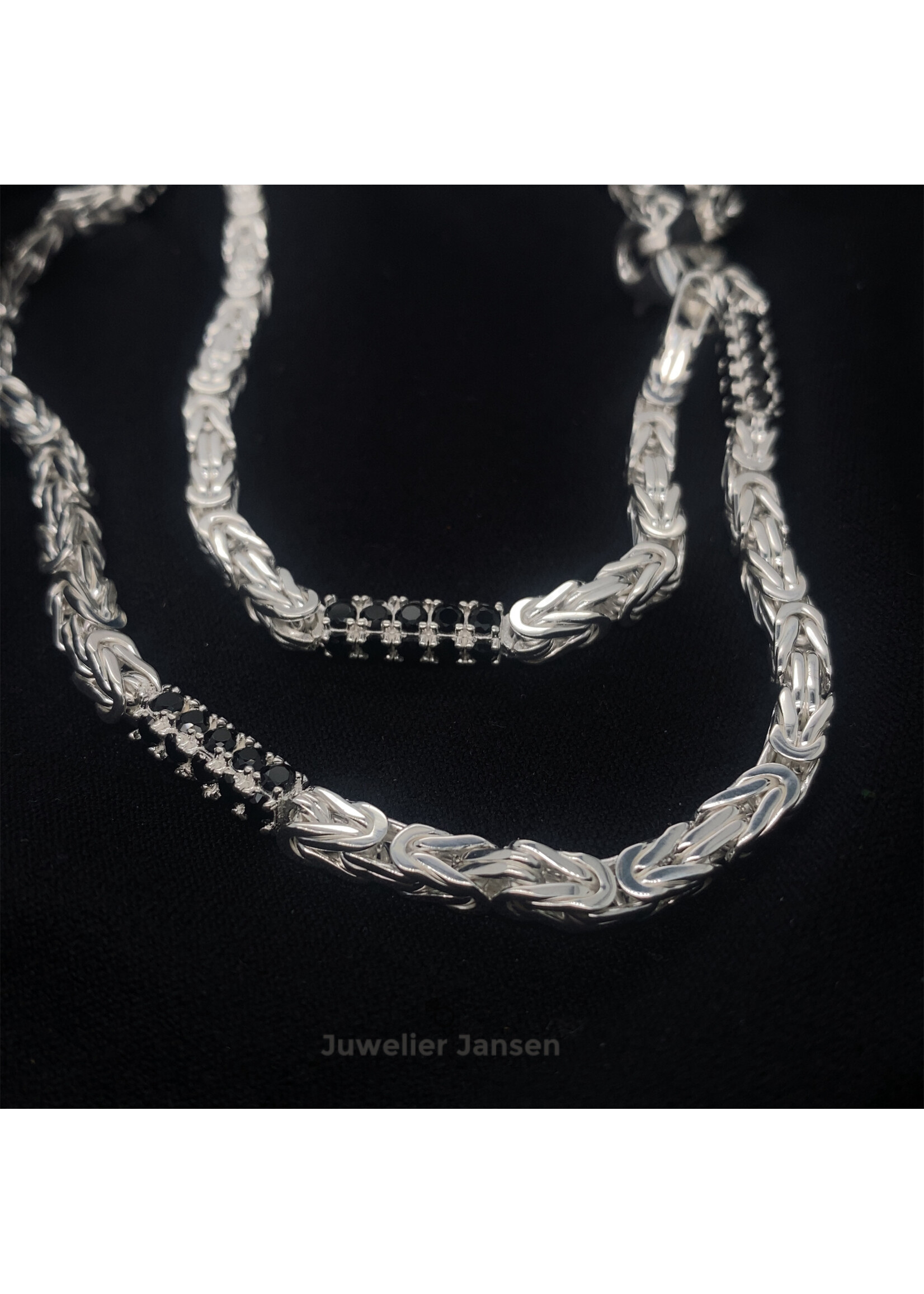 Cataleya jewels Zilveren koningsketting met zwarte briljant geslepen Swarovski