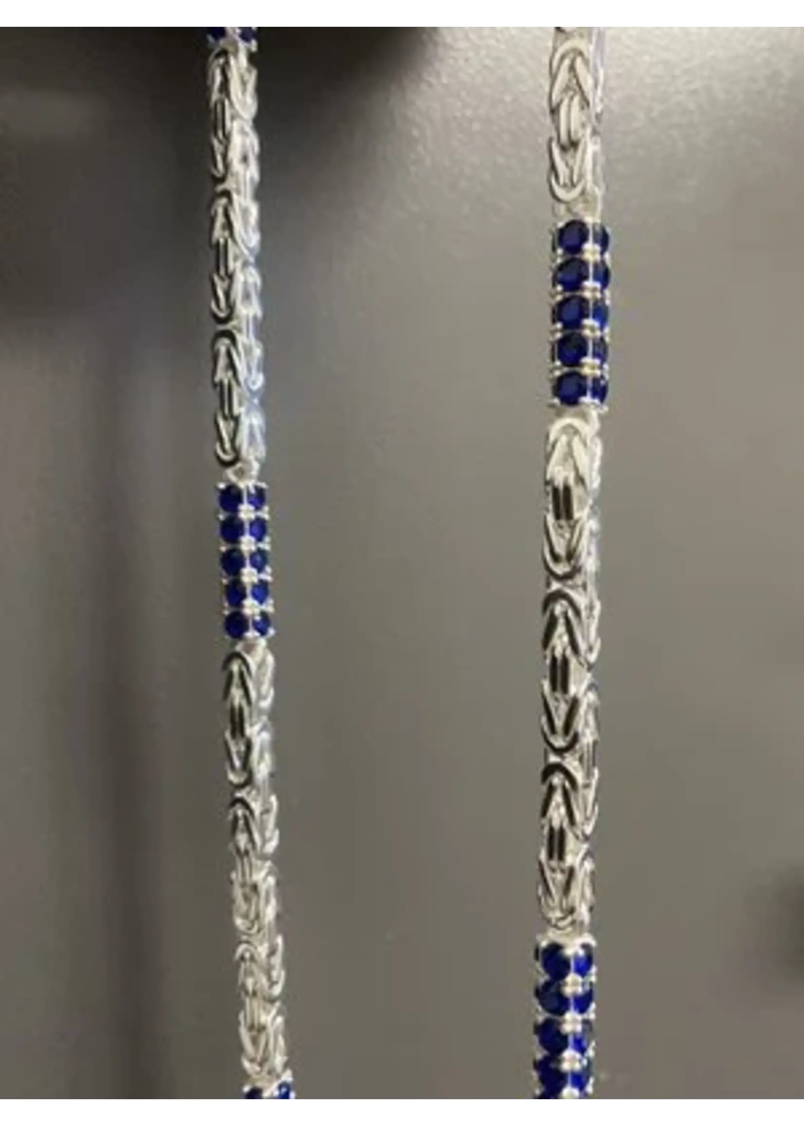 Cataleya jewels Zilveren koningsketting blauwe briljant geslepen stenen massief 60 cm