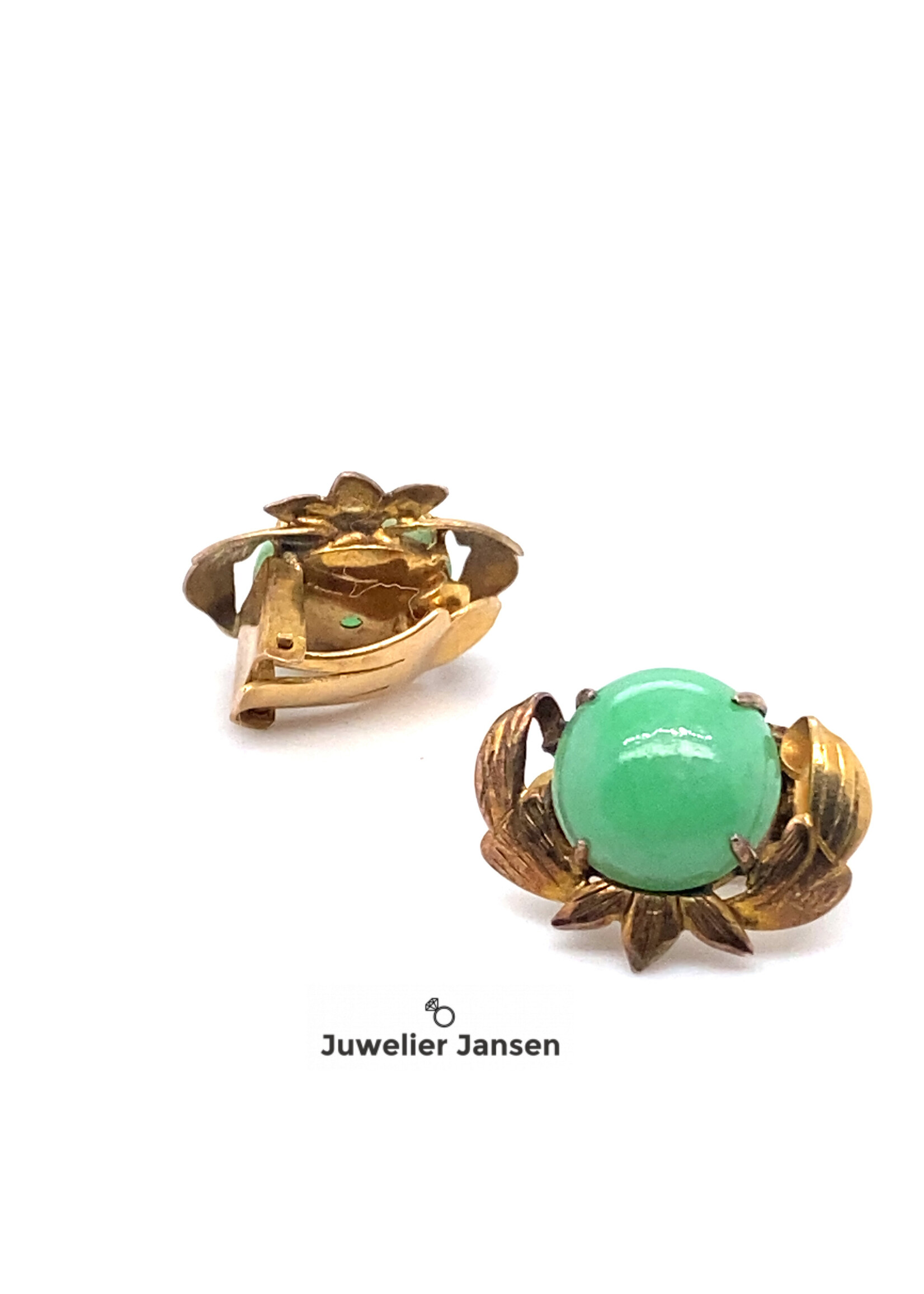 Vintage & Occasion Occasion 14 k  gouden oorclips met jade