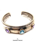 Vintage & Occasion Zilveren bangle met 3 edelstenen amethist en topaas