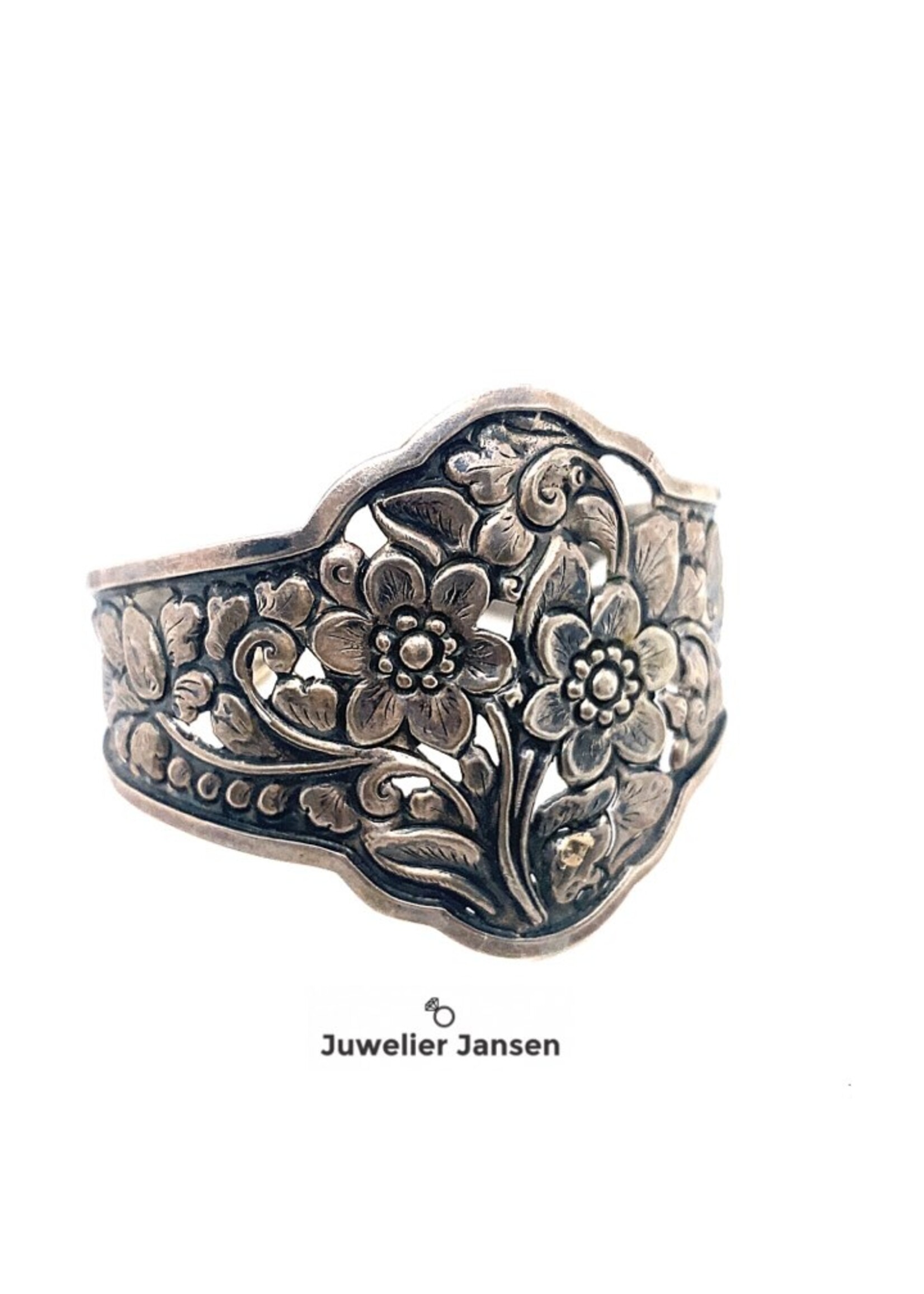 Vintage & Occasion Occasion zilveren met bloemen geciseleerde brede armband