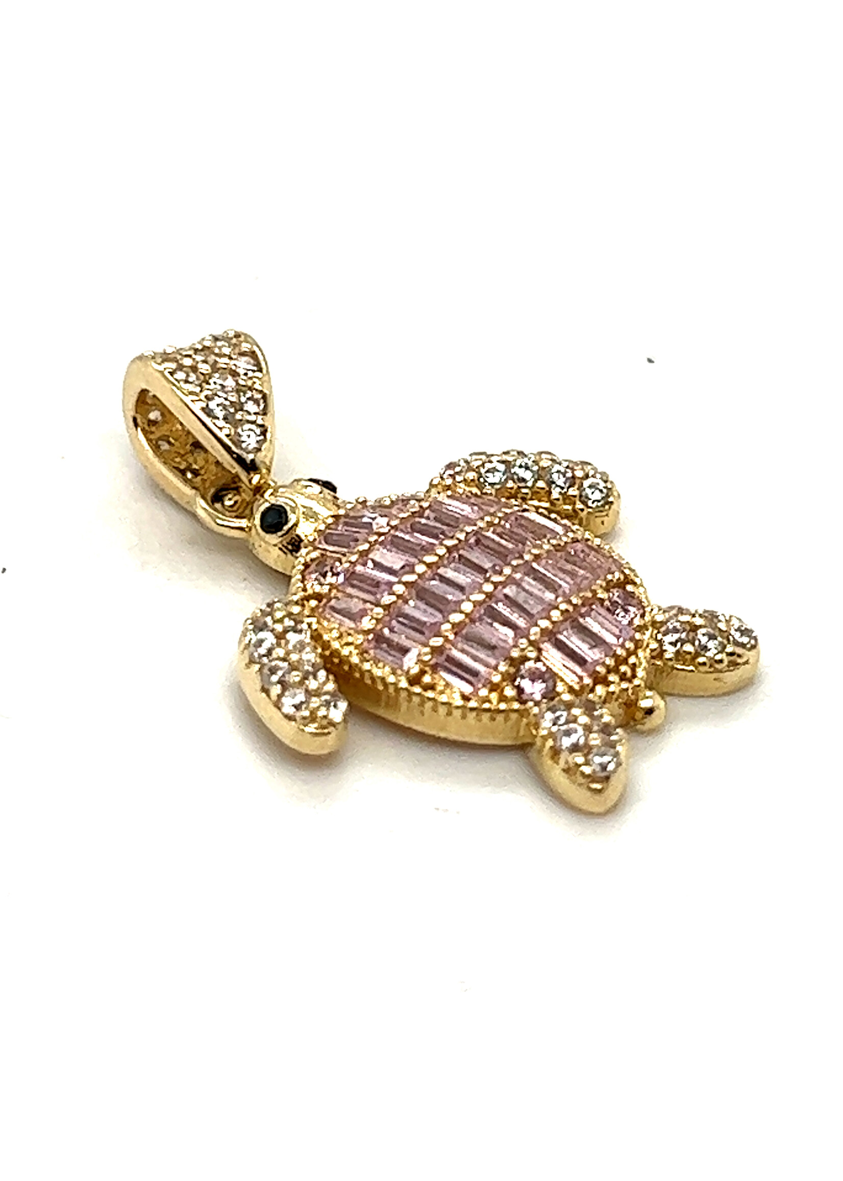 Cataleya jewels Geelgouden 14k  hanger schildpad met roze zirkonia