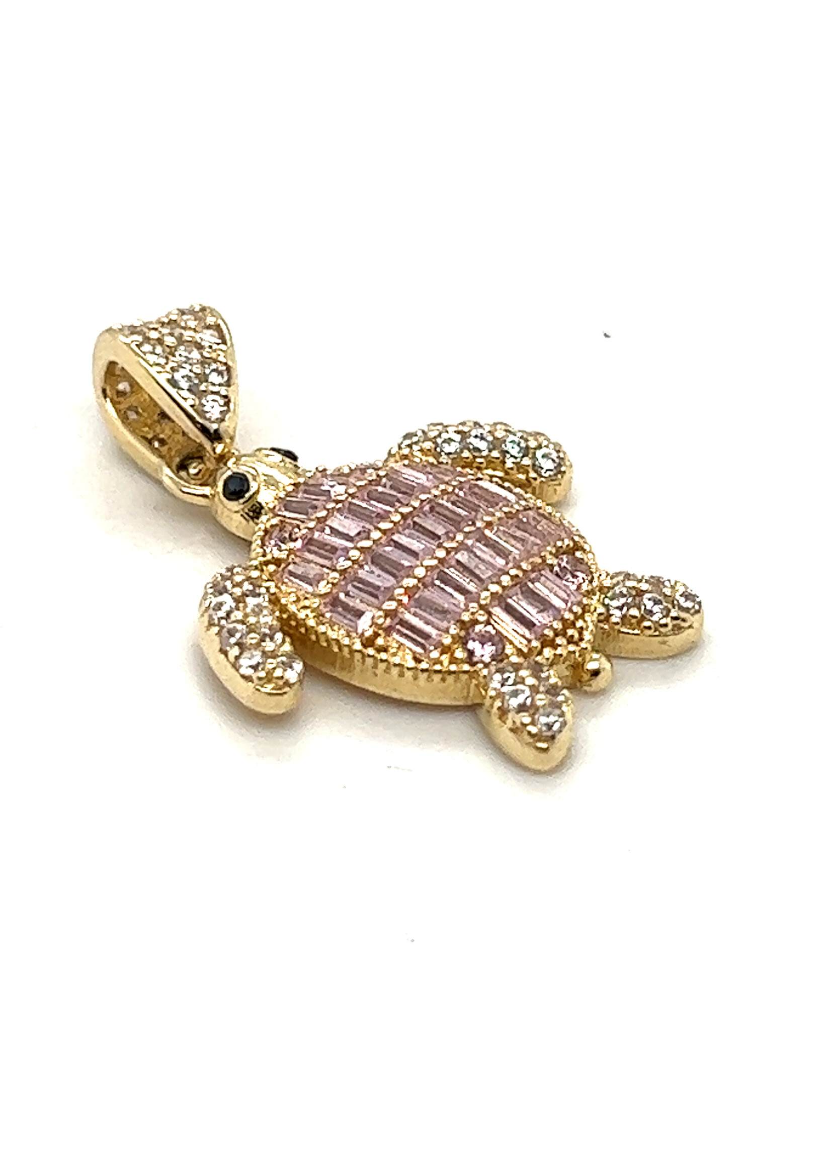 Cataleya jewels Geelgouden 14k  hanger schildpad met roze zirkonia