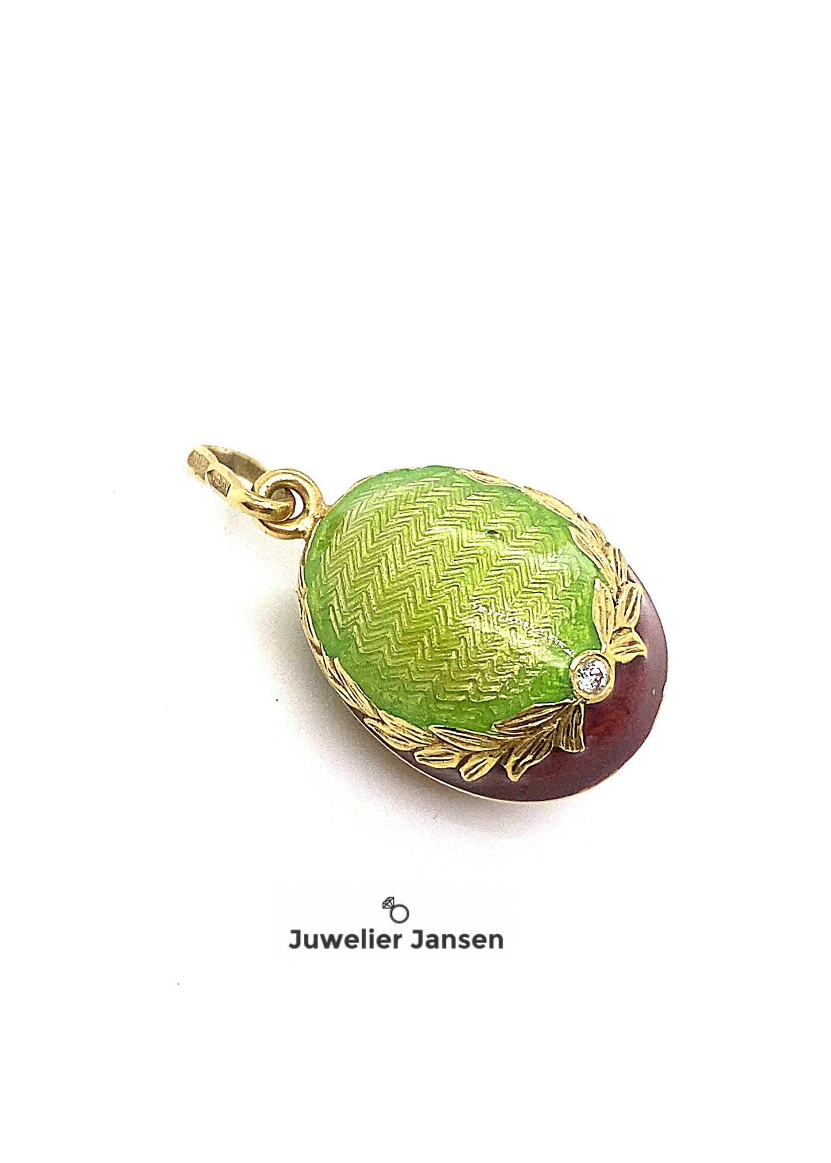 Vintage & Occasion Geelgouden 18 k ei met emaille versier en briljant
